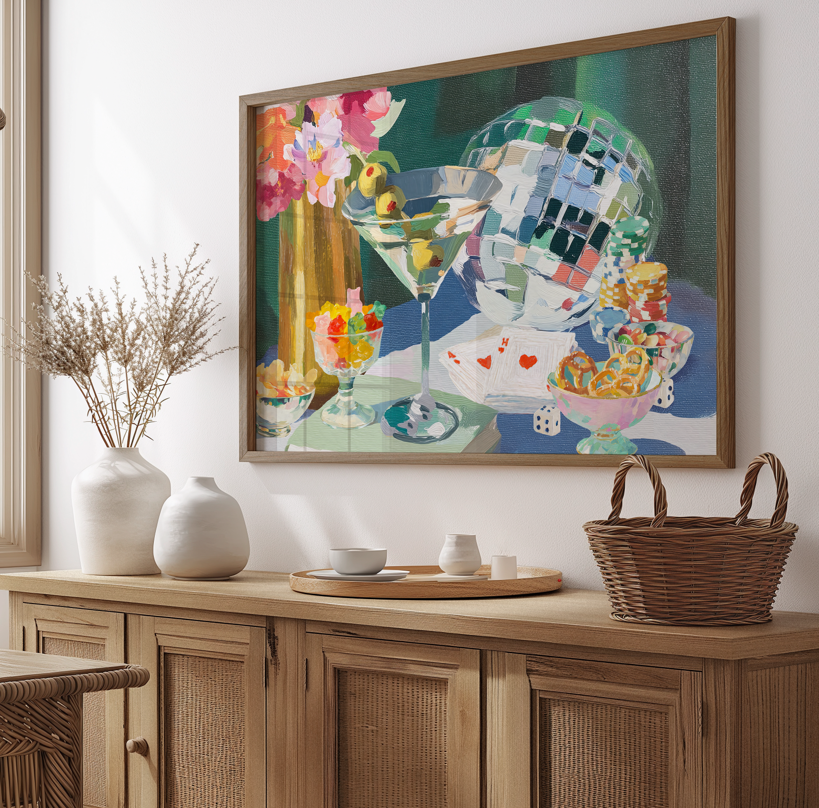 Fun Times Martini Disco Ball Playing Cards Snacks Landscape Print