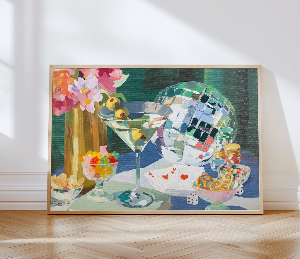 Fun Times Martini Disco Ball Playing Cards Snacks Landscape Print