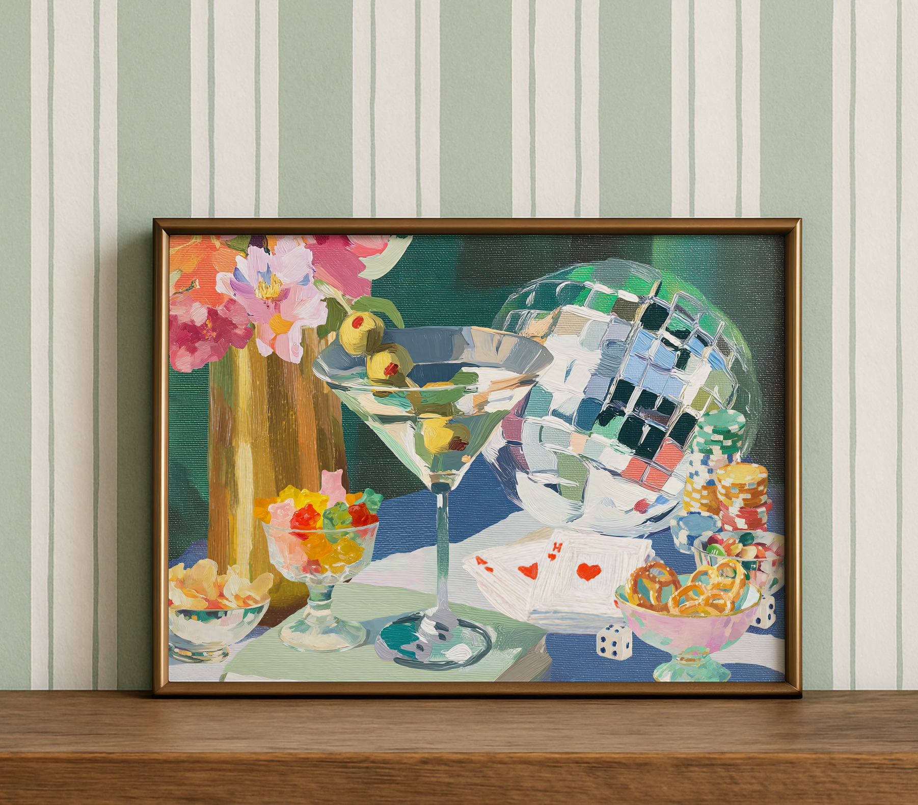 Fun Times Martini Disco Ball Playing Cards Snacks Landscape Print