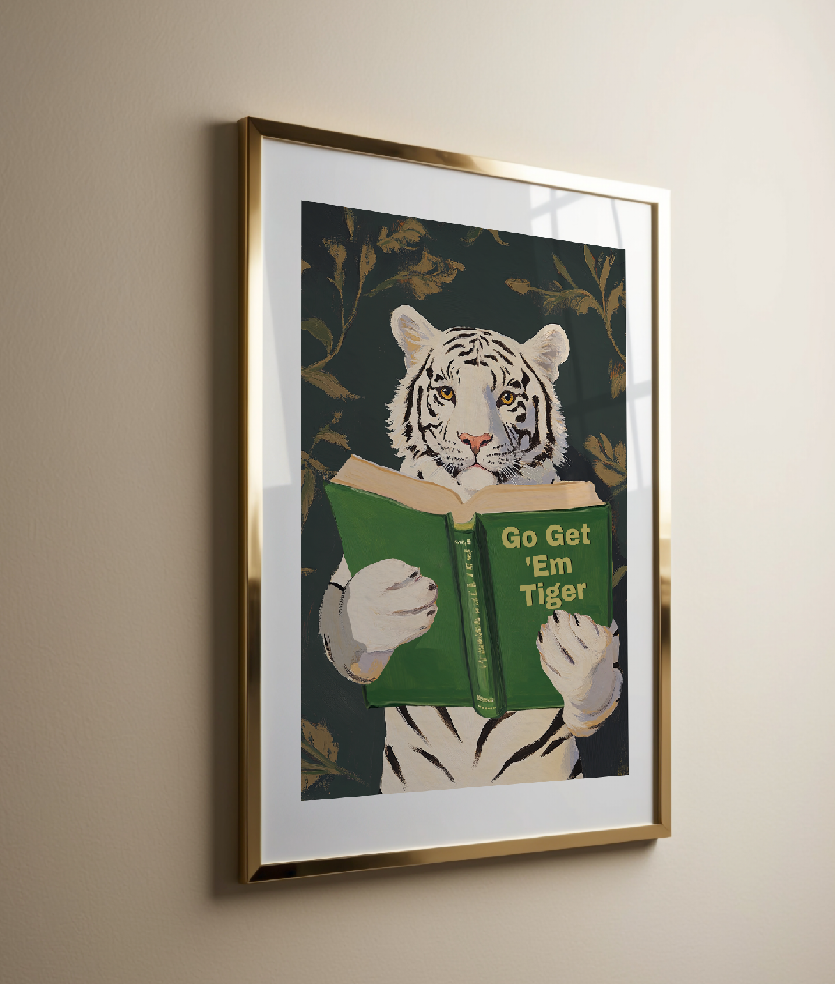 Motivational Bengal Tiger Reading Print: Humorous Bookworm Wall Art for Library, Office, or Study Decor