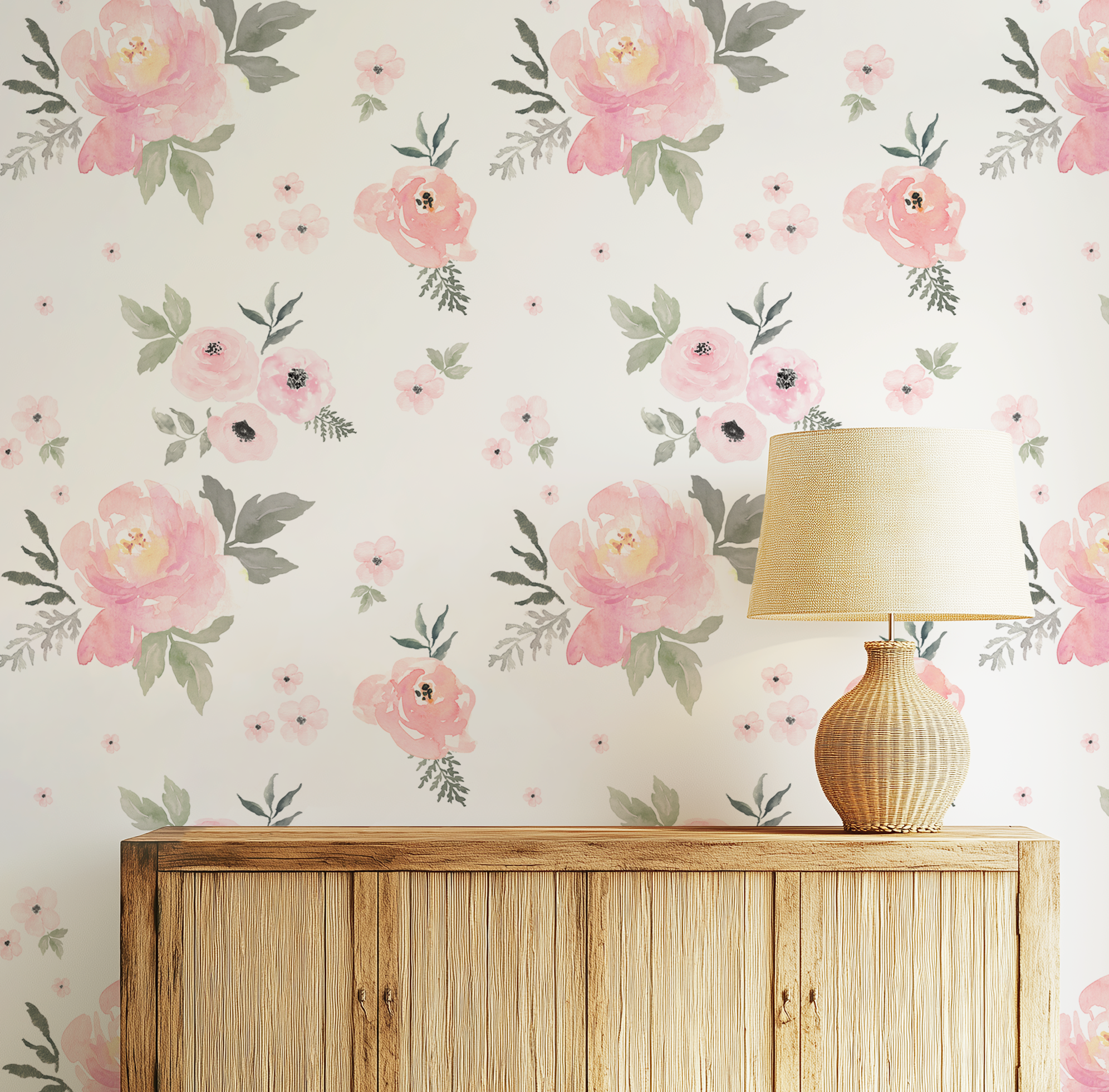 Sweet Blush Roses Watercolor Floral Wallpaper