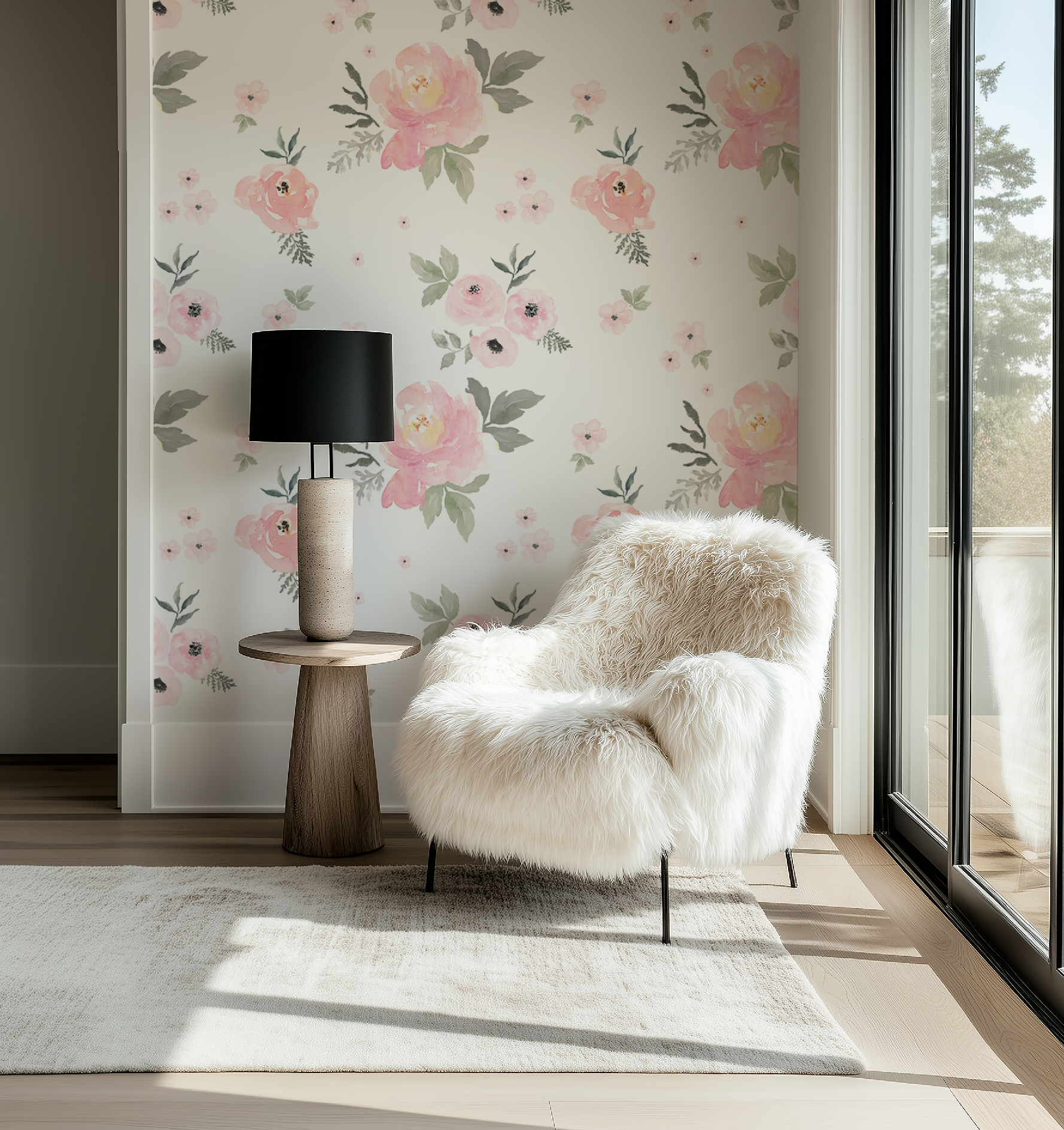 Sweet Blush Roses Watercolor Floral Wallpaper