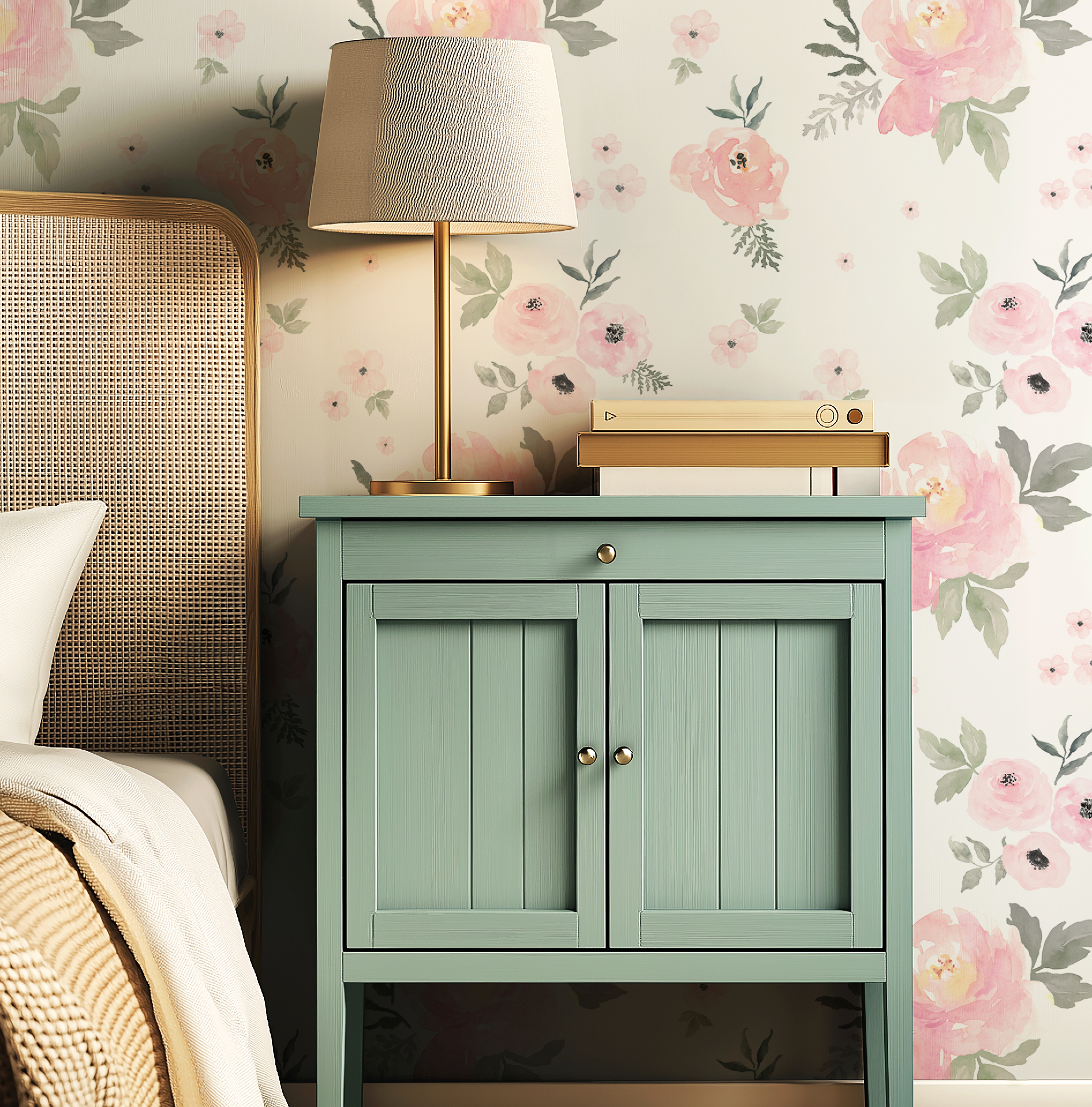Sweet Blush Roses Watercolor Floral Wallpaper