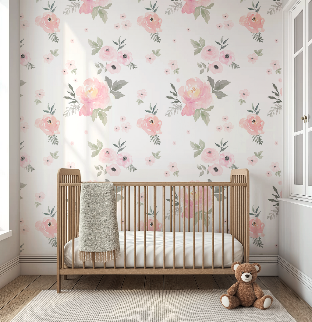 Sweet Blush Roses Watercolor Floral Wallpaper