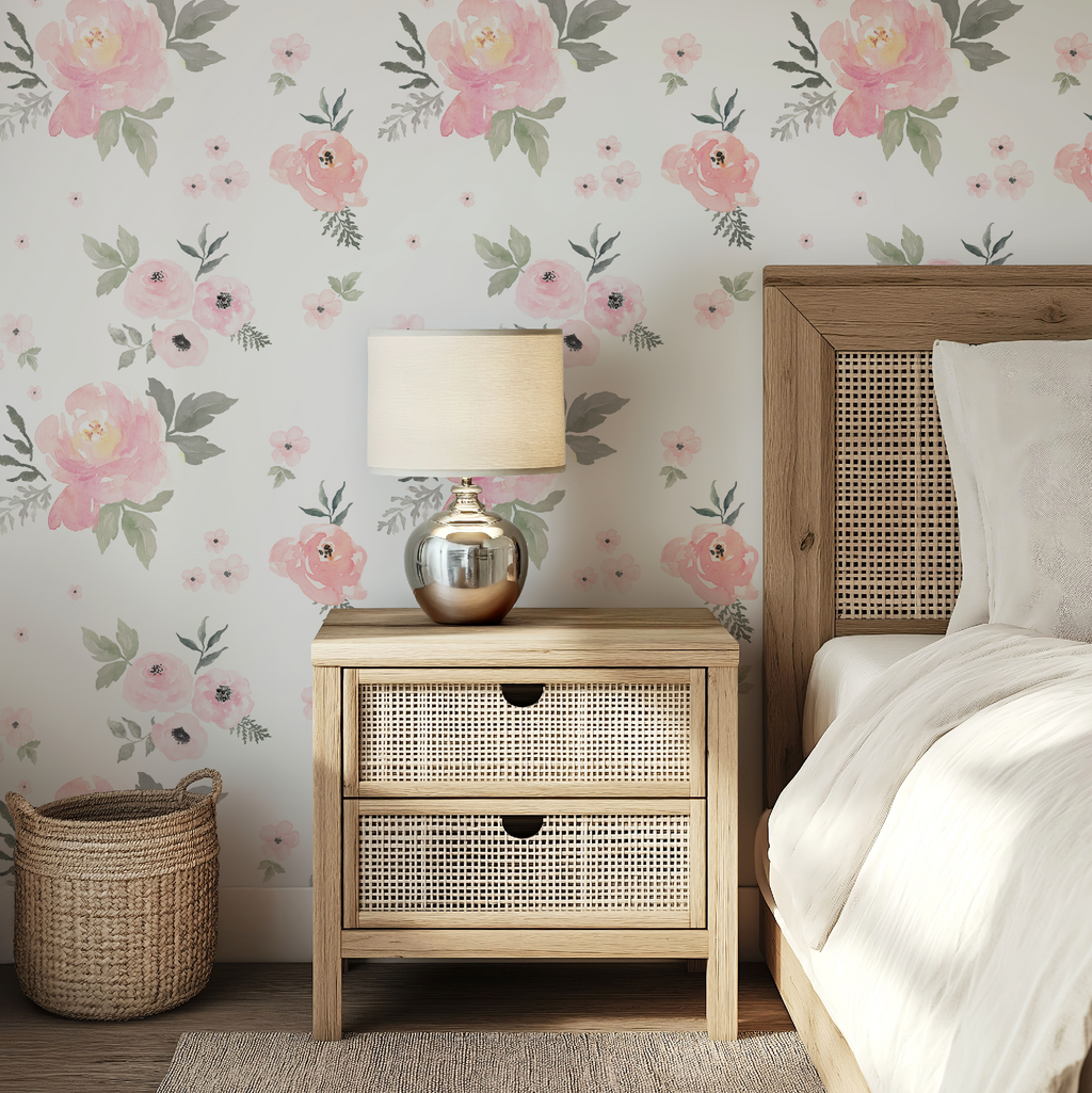 Sweet Blush Roses Watercolor Floral Wallpaper