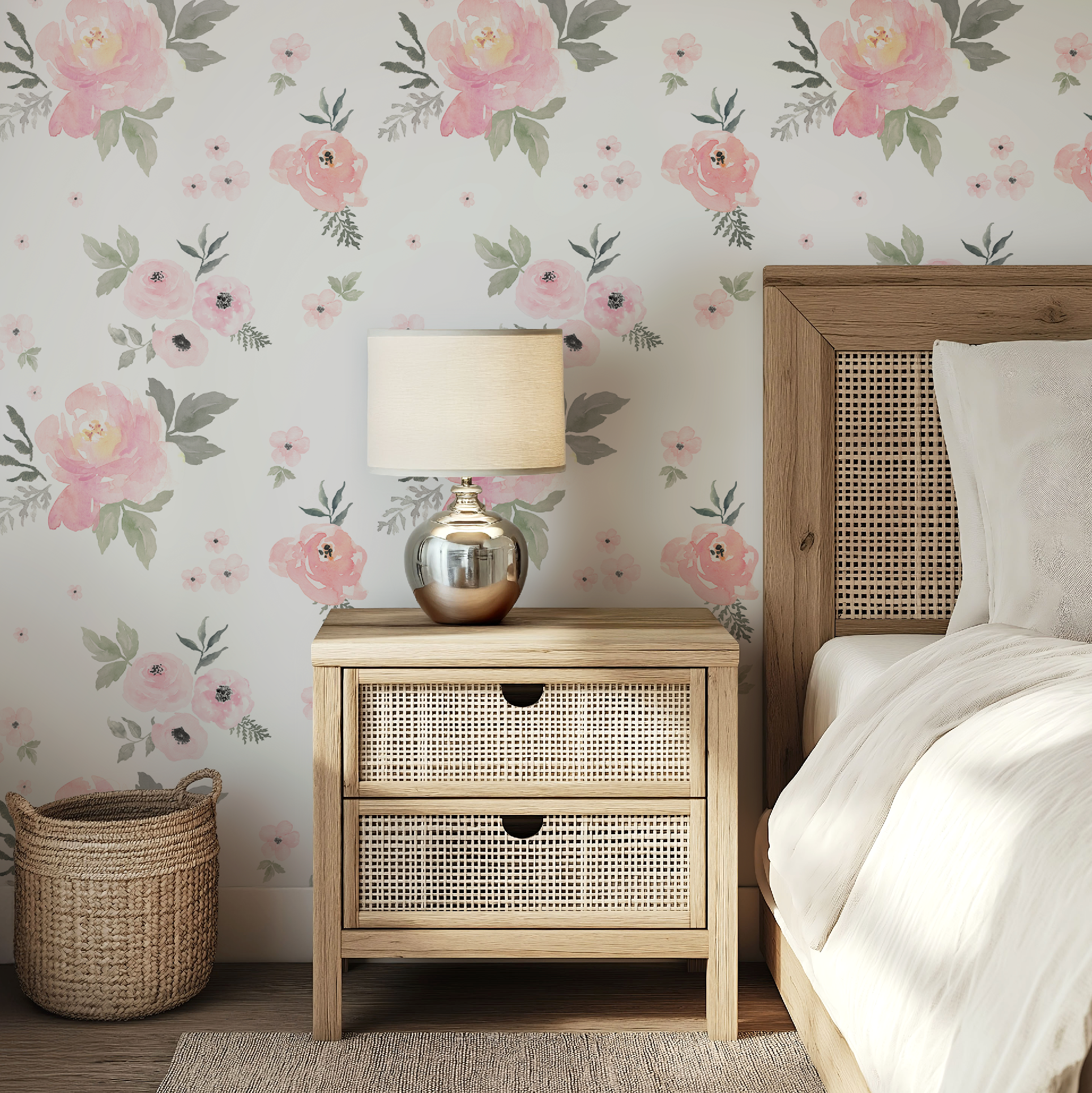Sweet Blush Roses Watercolor Floral Wallpaper