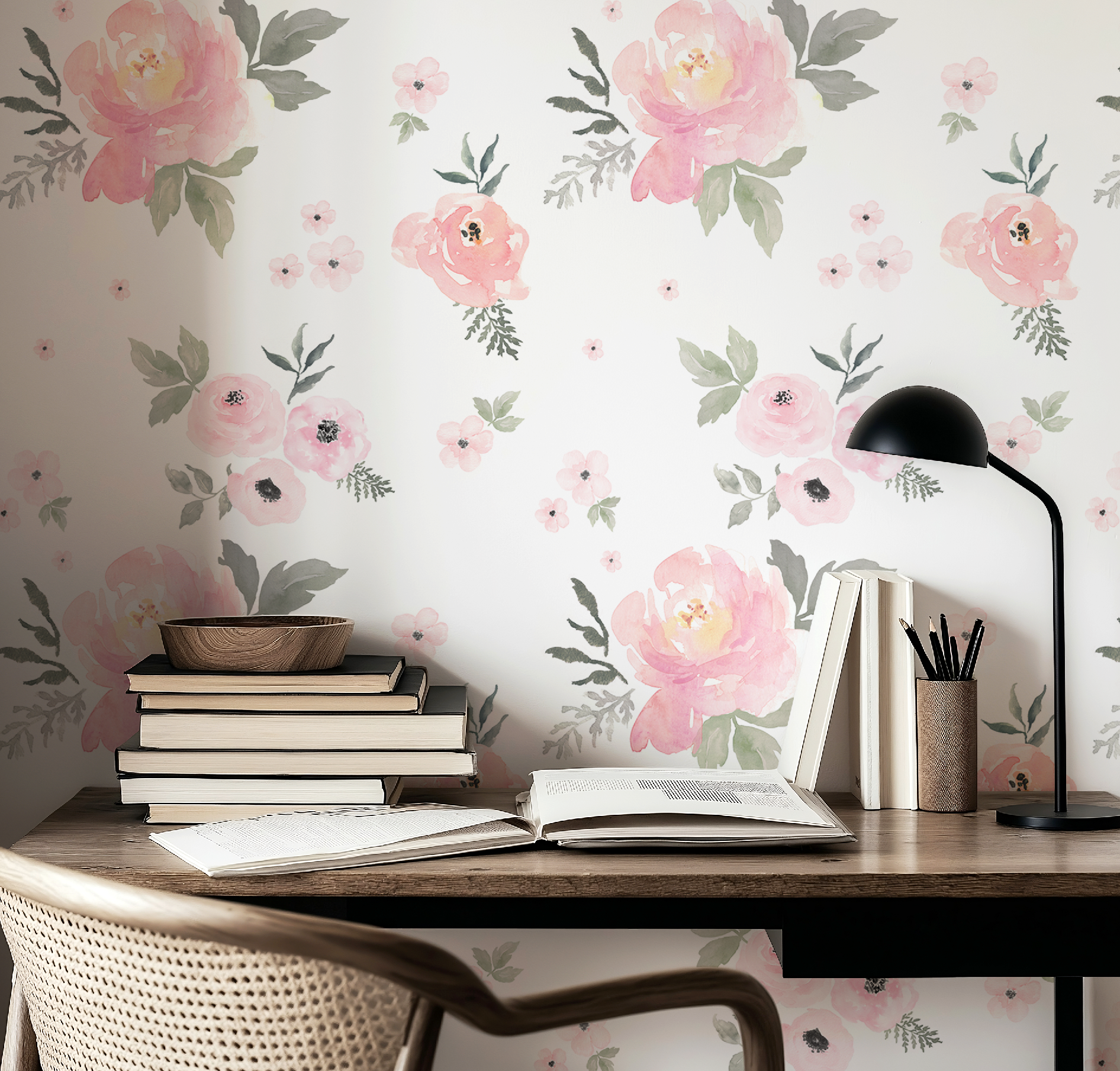 Sweet Blush Roses Watercolor Floral Wallpaper