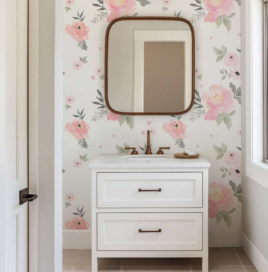 Sweet Blush Roses Watercolor Floral Wallpaper