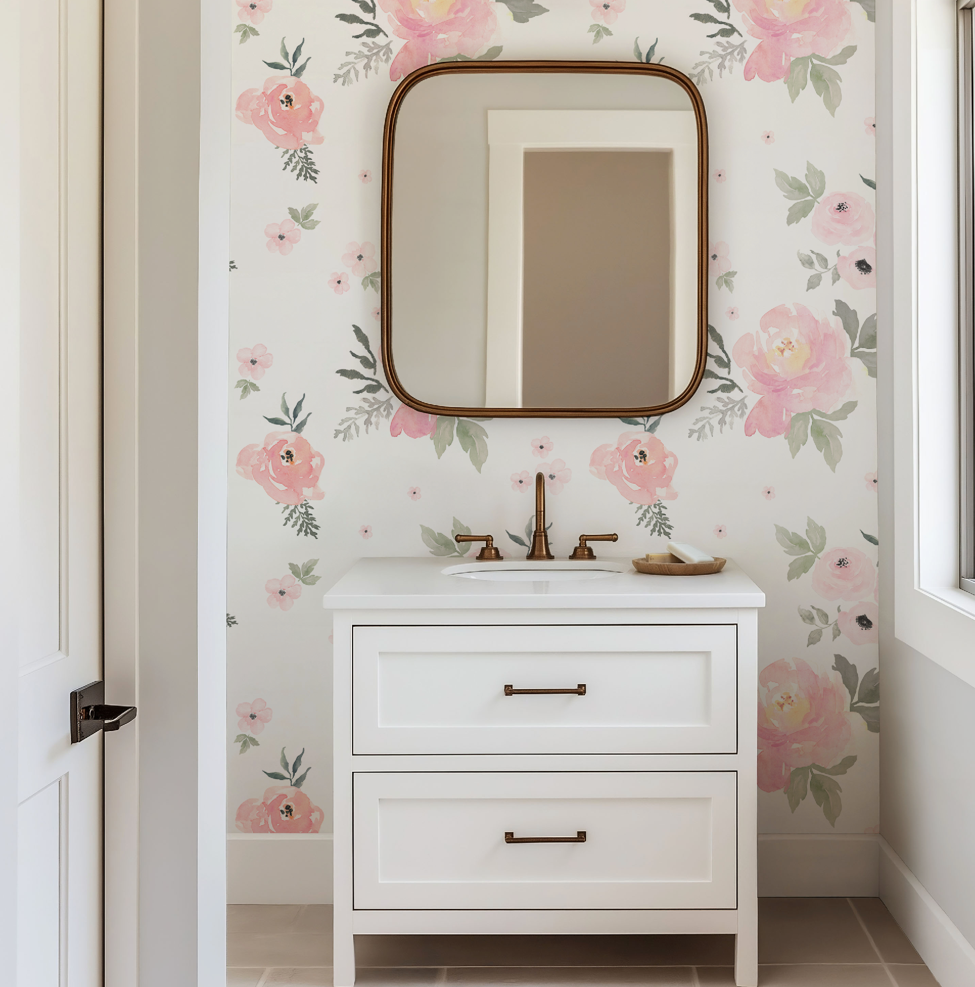 Sweet Blush Roses Watercolor Floral Wallpaper