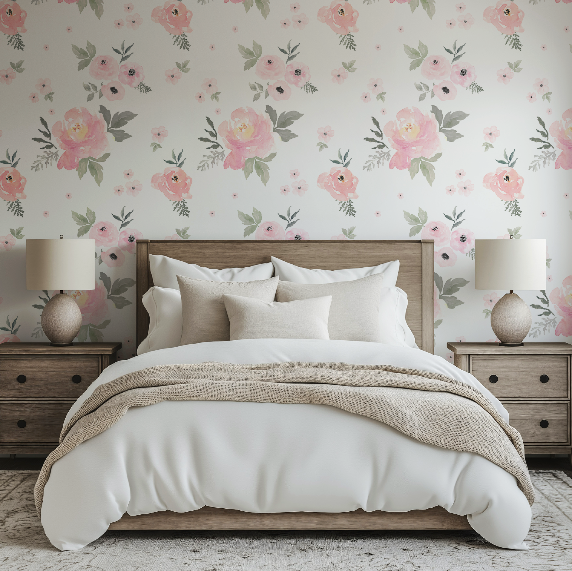 Sweet Blush Roses Watercolor Floral Wallpaper