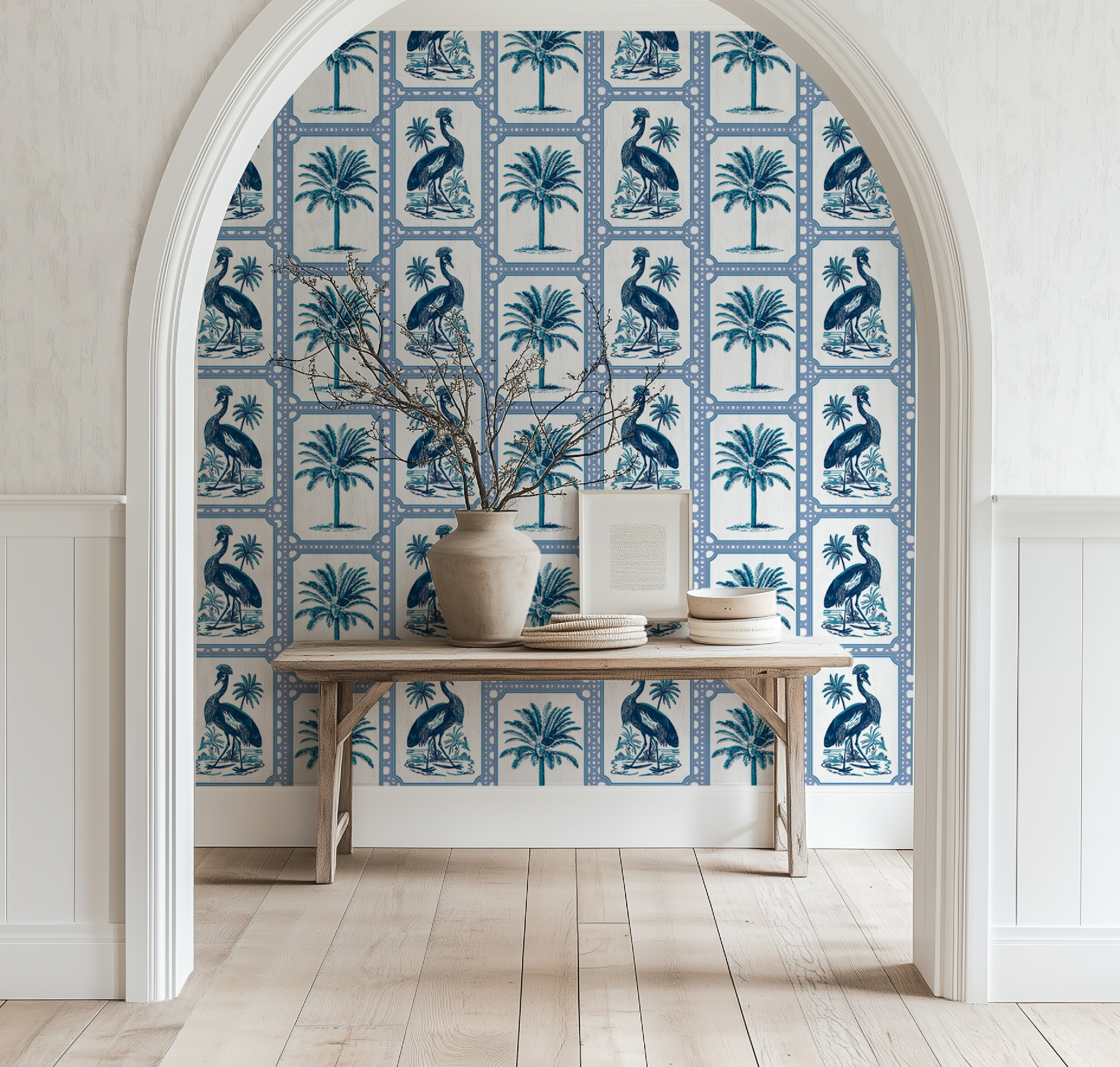 Tropical Oasis Grandmillennial Botanical Wallpaper
