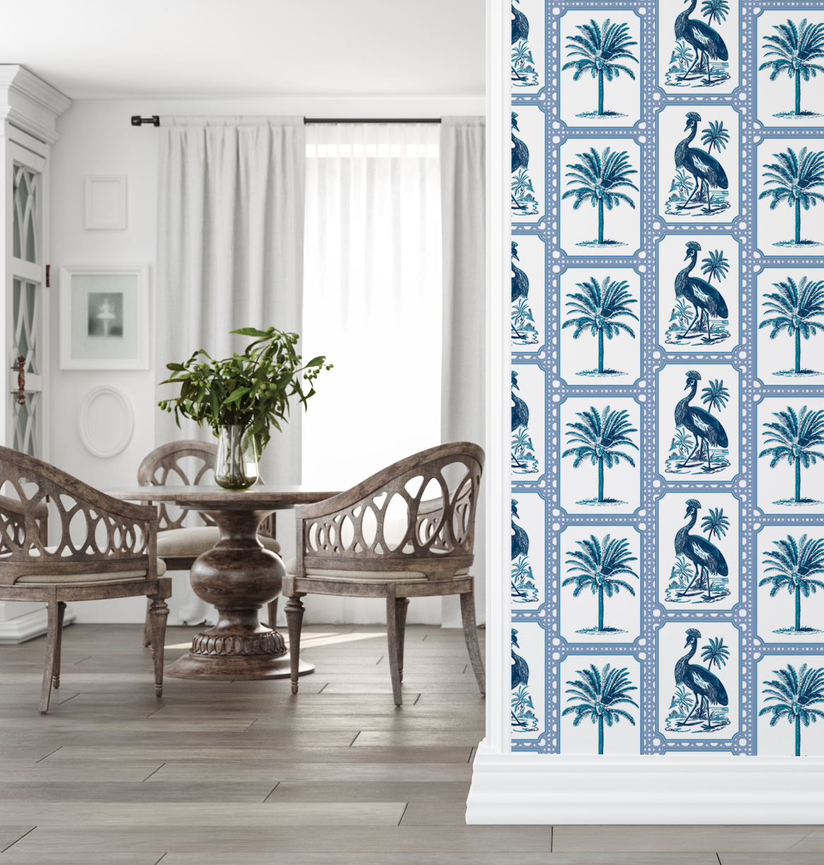 Tropical Oasis Grandmillennial Botanical Wallpaper