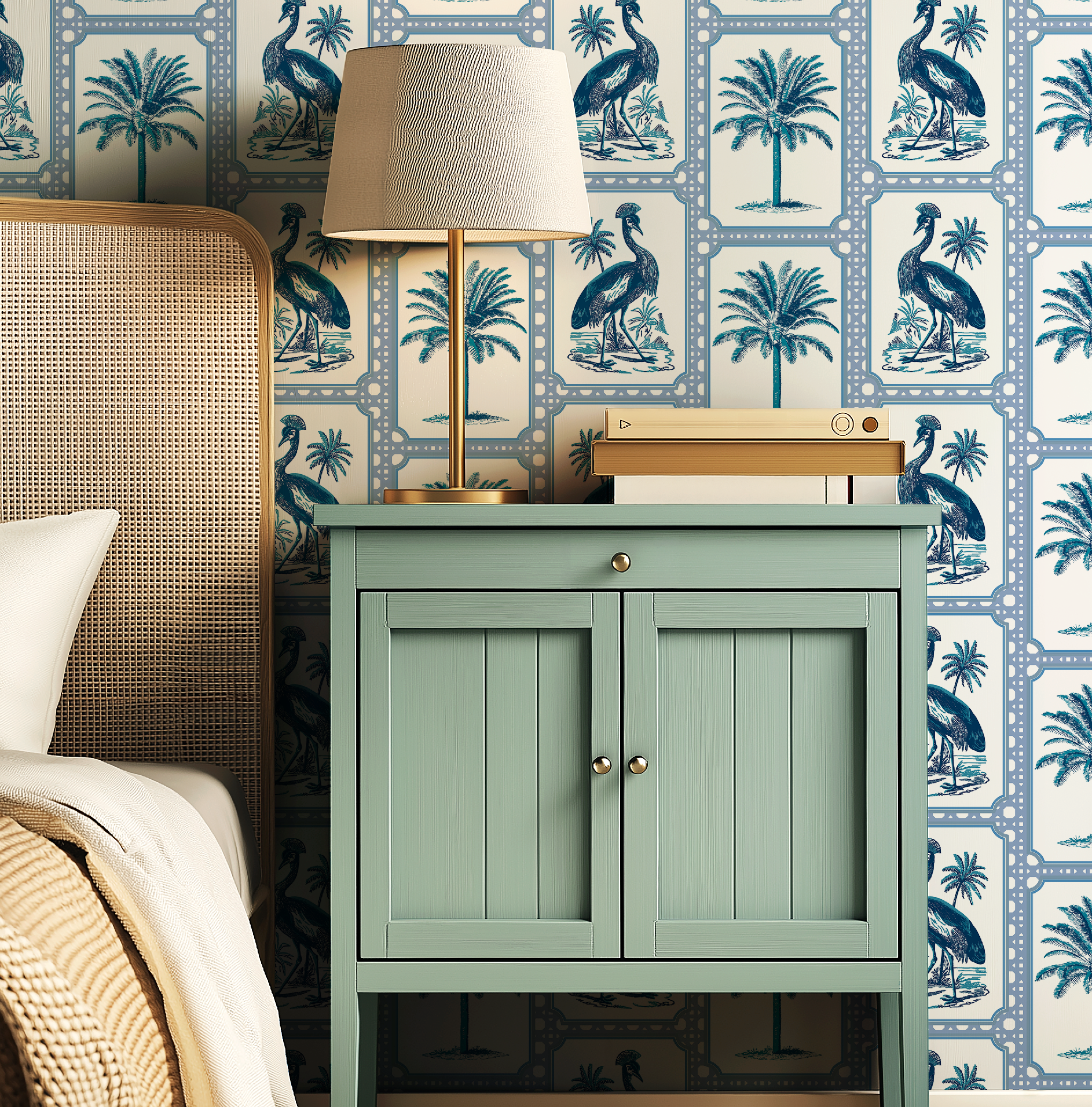 Tropical Oasis Grandmillennial Botanical Wallpaper