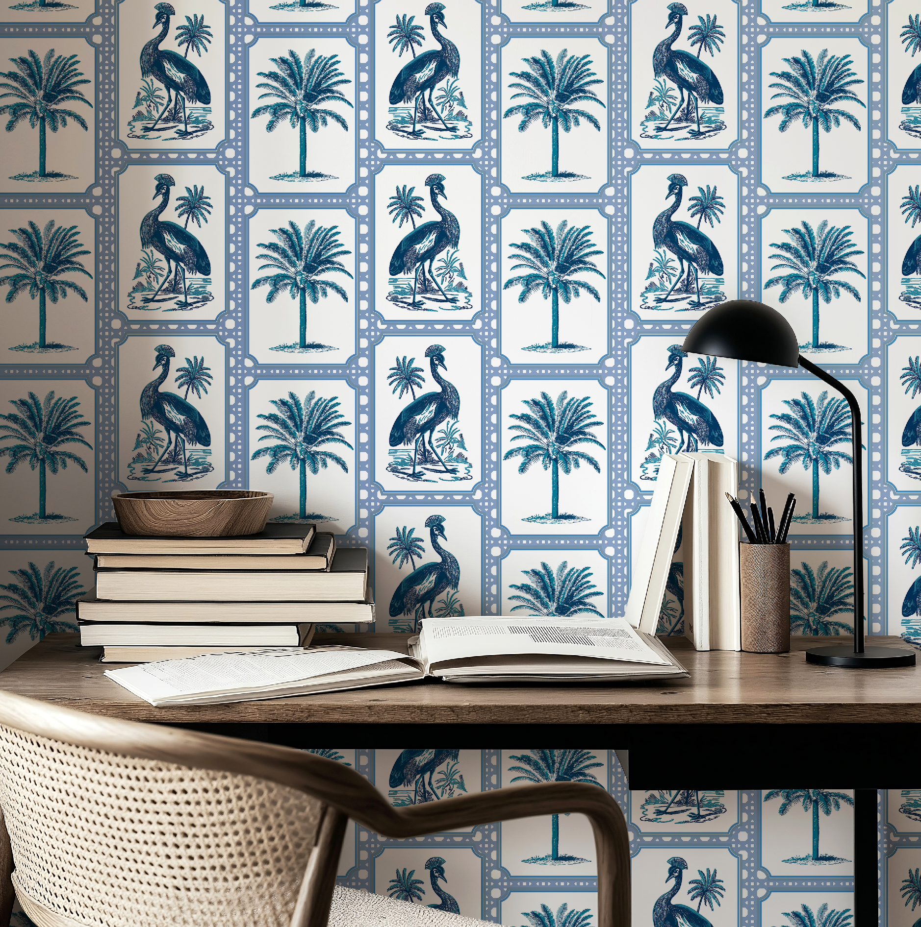 Tropical Oasis Grandmillennial Botanical Wallpaper