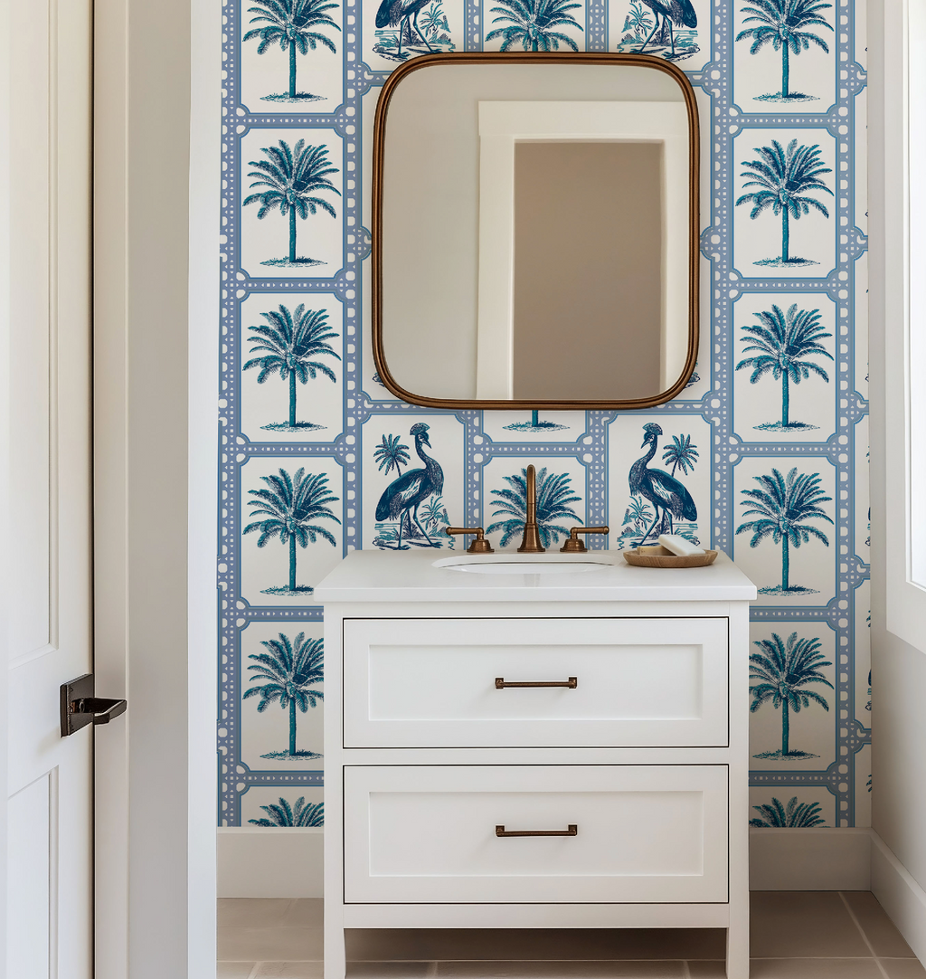 Tropical Oasis Grandmillennial Botanical Wallpaper