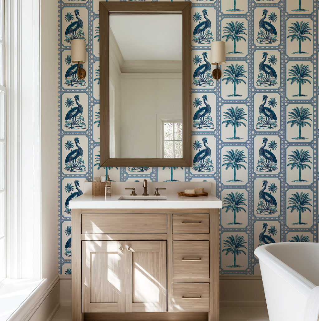 Tropical Oasis Grandmillennial Botanical Wallpaper