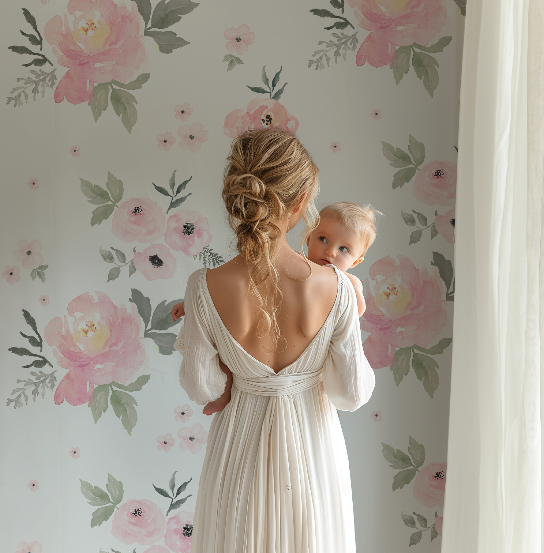 Sweet Blush Roses Watercolor Floral Wallpaper