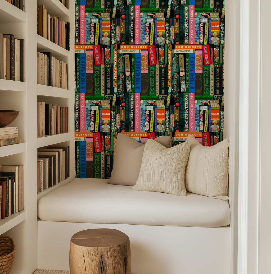 Whimsical Library Books Stack Wallpaper
