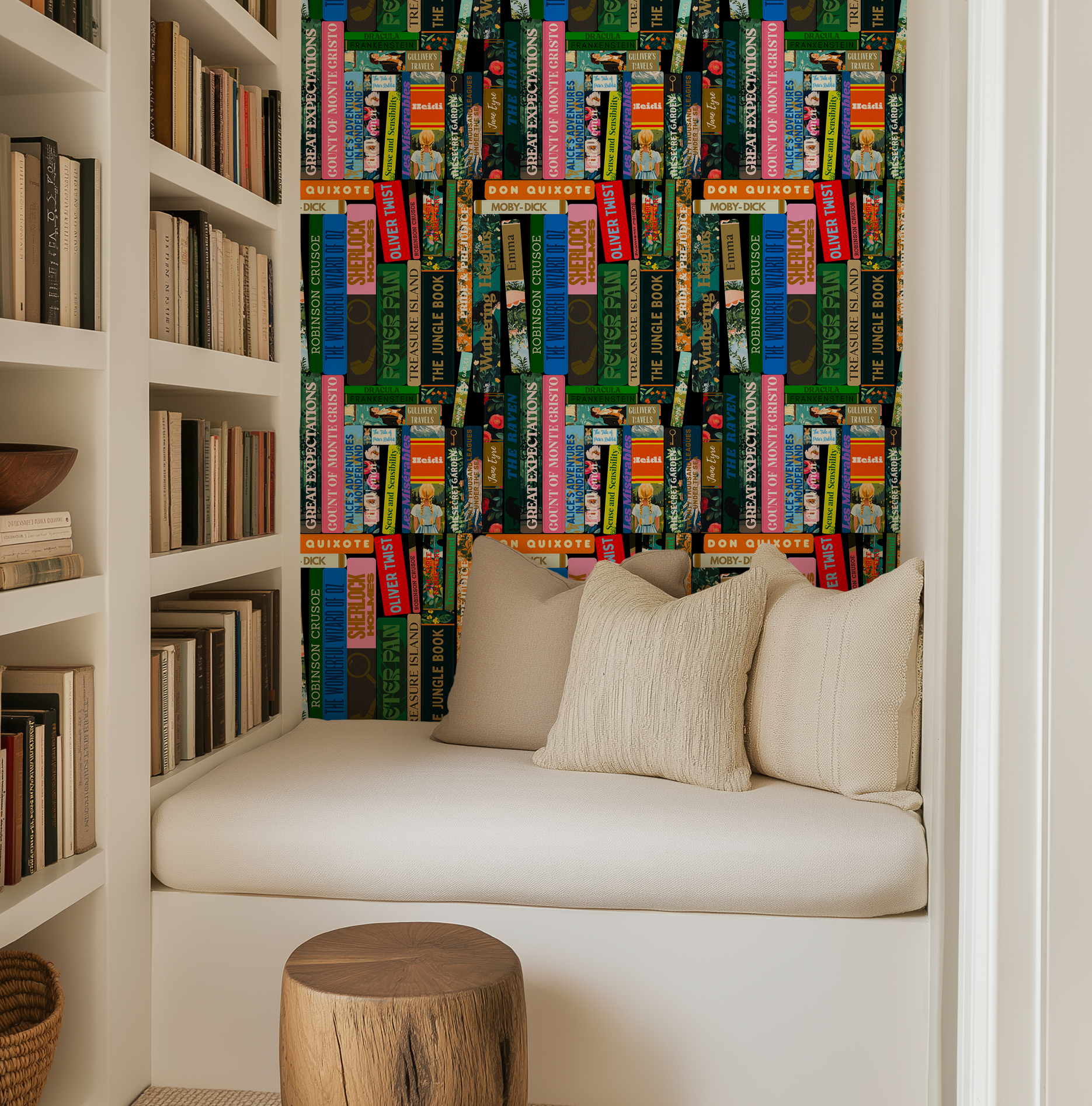 Whimsical Library Books Stack Wallpaper