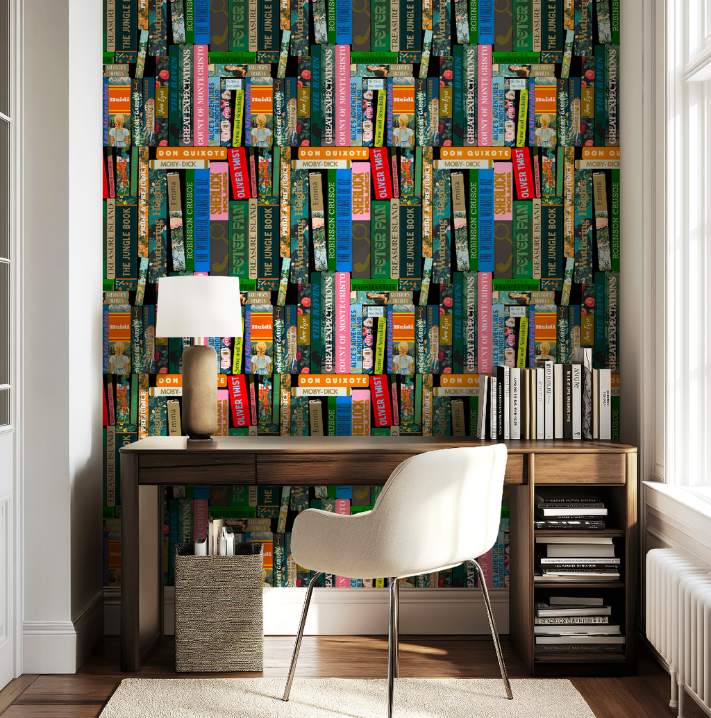 Whimsical Library Books Stack Wallpaper