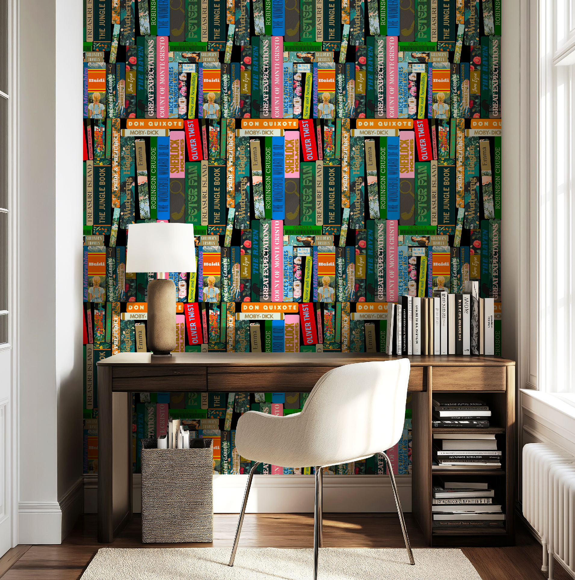 Whimsical Library Books Stack Wallpaper