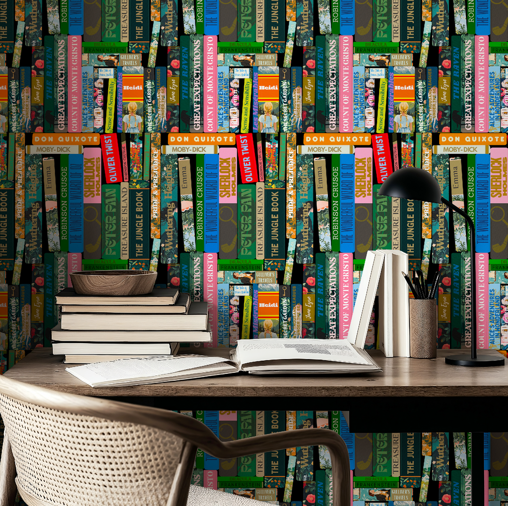 Whimsical Library Books Stack Wallpaper