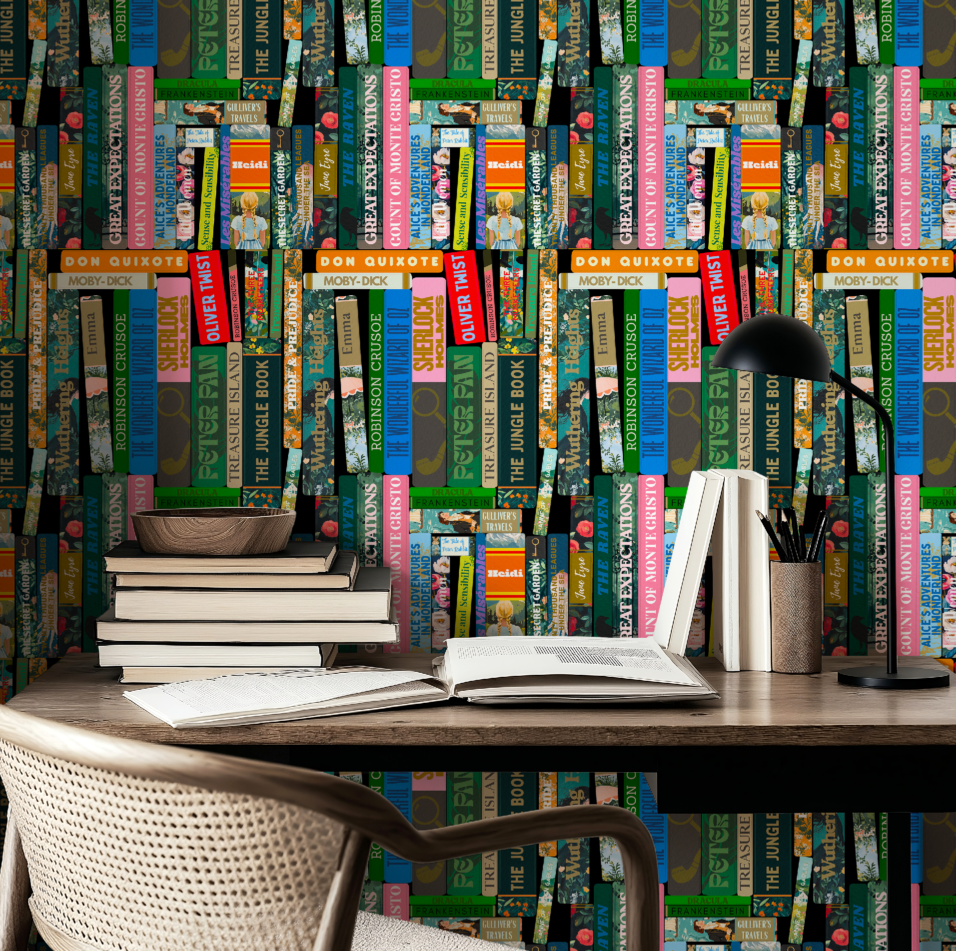 Whimsical Library Books Stack Wallpaper