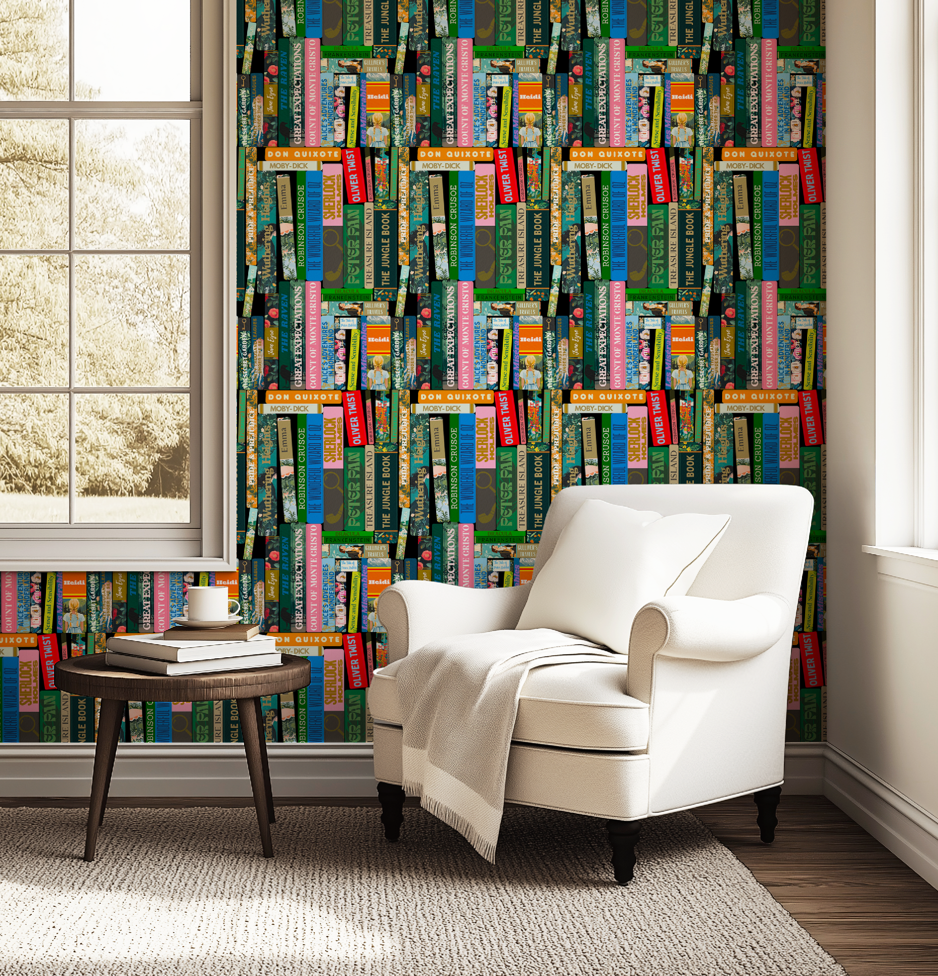 Whimsical Library Books Stack Wallpaper