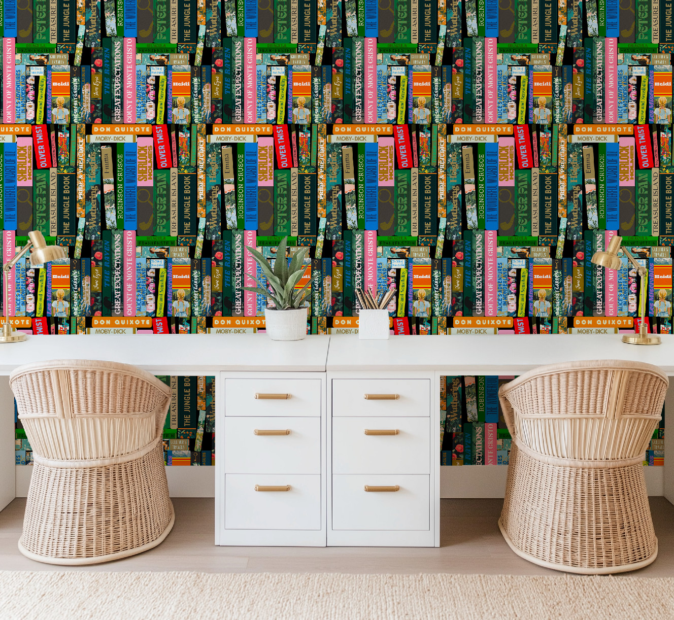Whimsical Library Books Stack Wallpaper
