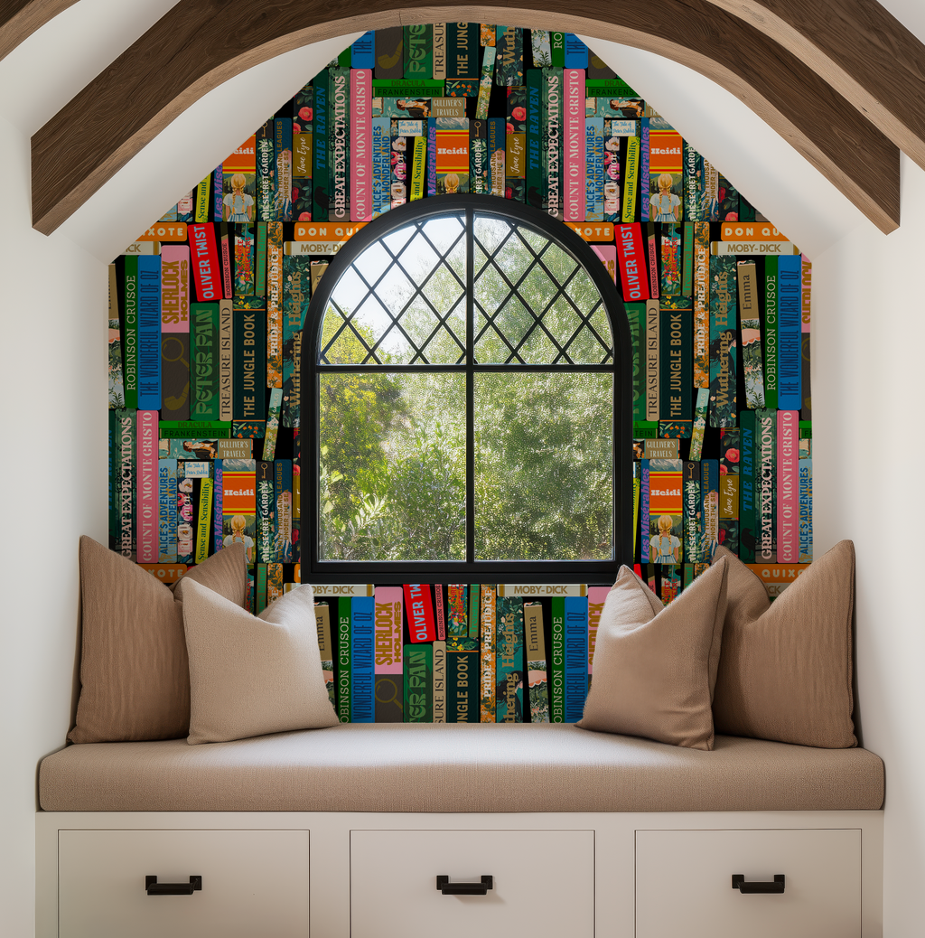 Whimsical Library Books Stack Wallpaper