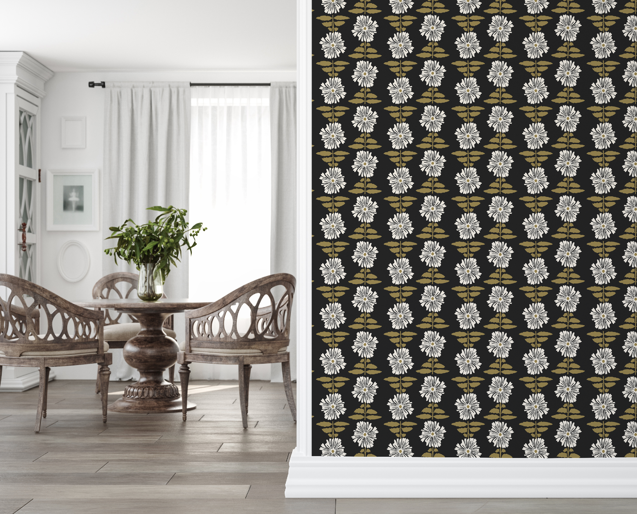 Vibrant Retro Floral Wallpaper - Charcoal Background