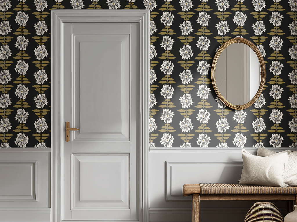 Vibrant Retro Floral Wallpaper - Charcoal Background
