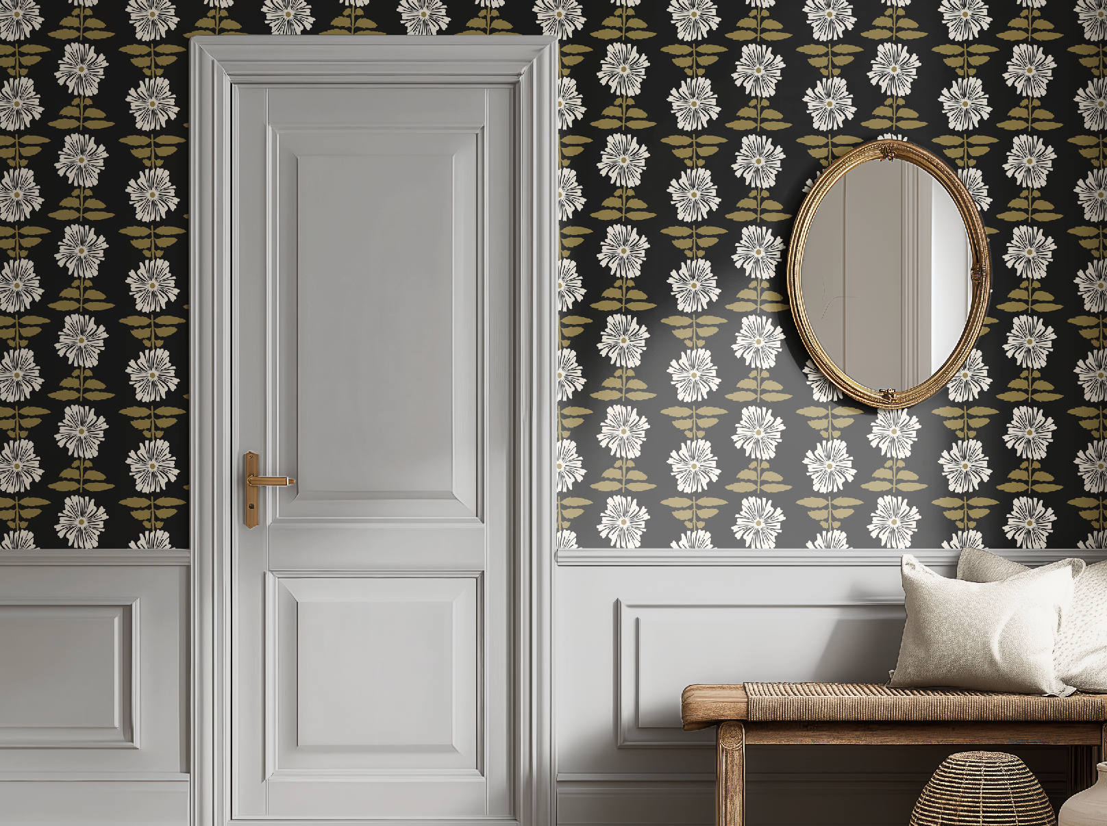 Vibrant Retro Floral Wallpaper - Charcoal Background
