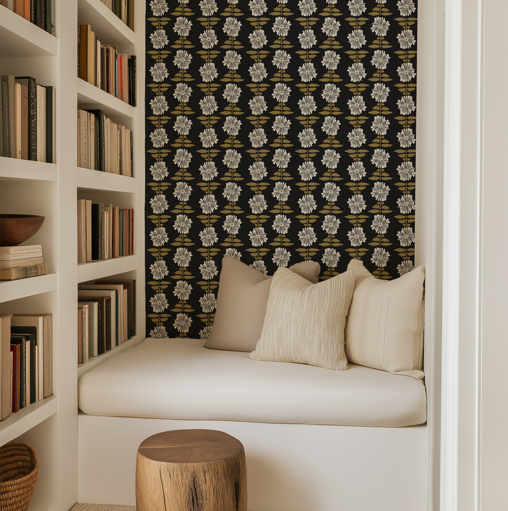 Vibrant Retro Floral Wallpaper - Charcoal Background