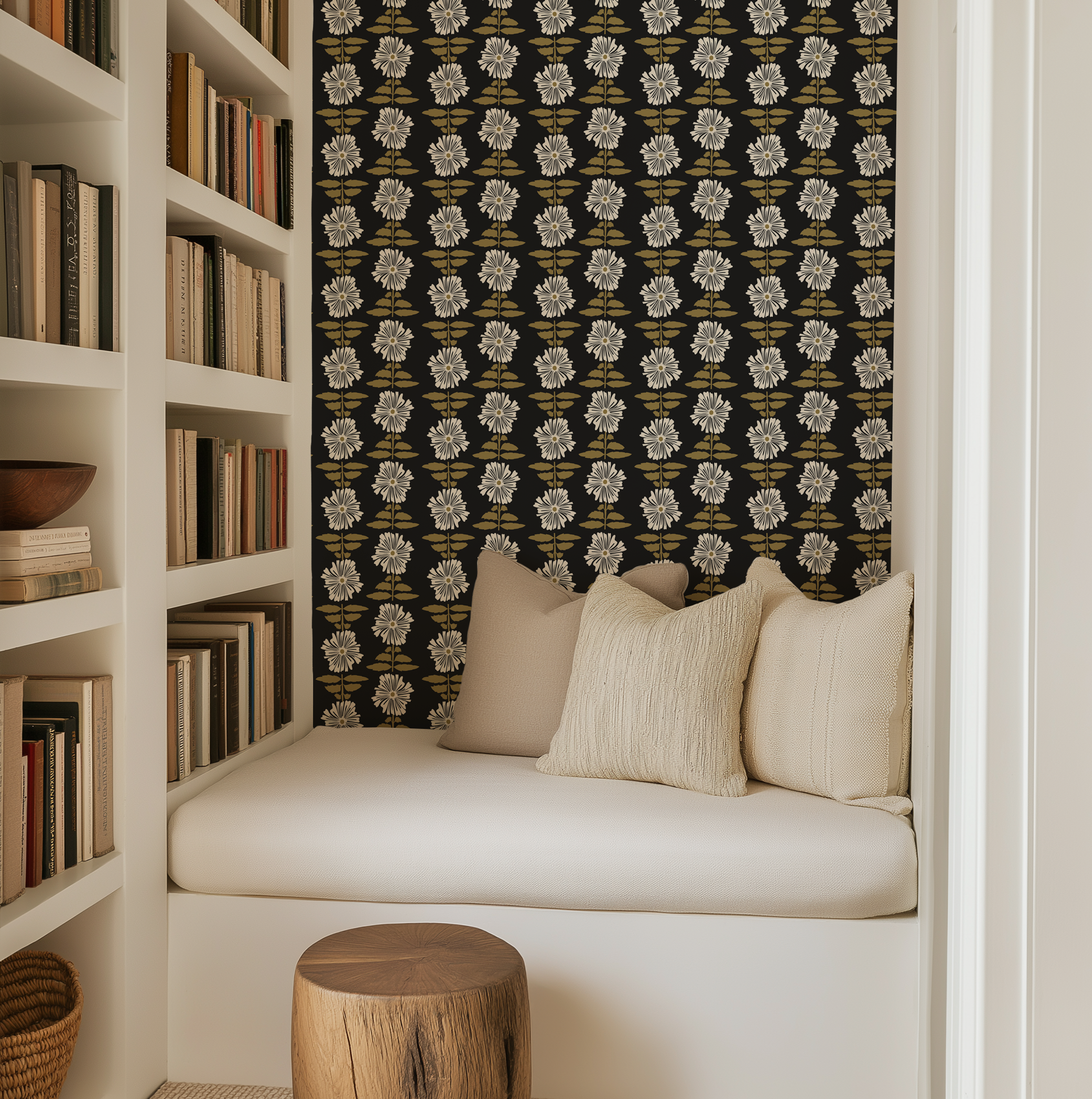 Vibrant Retro Floral Wallpaper - Charcoal Background