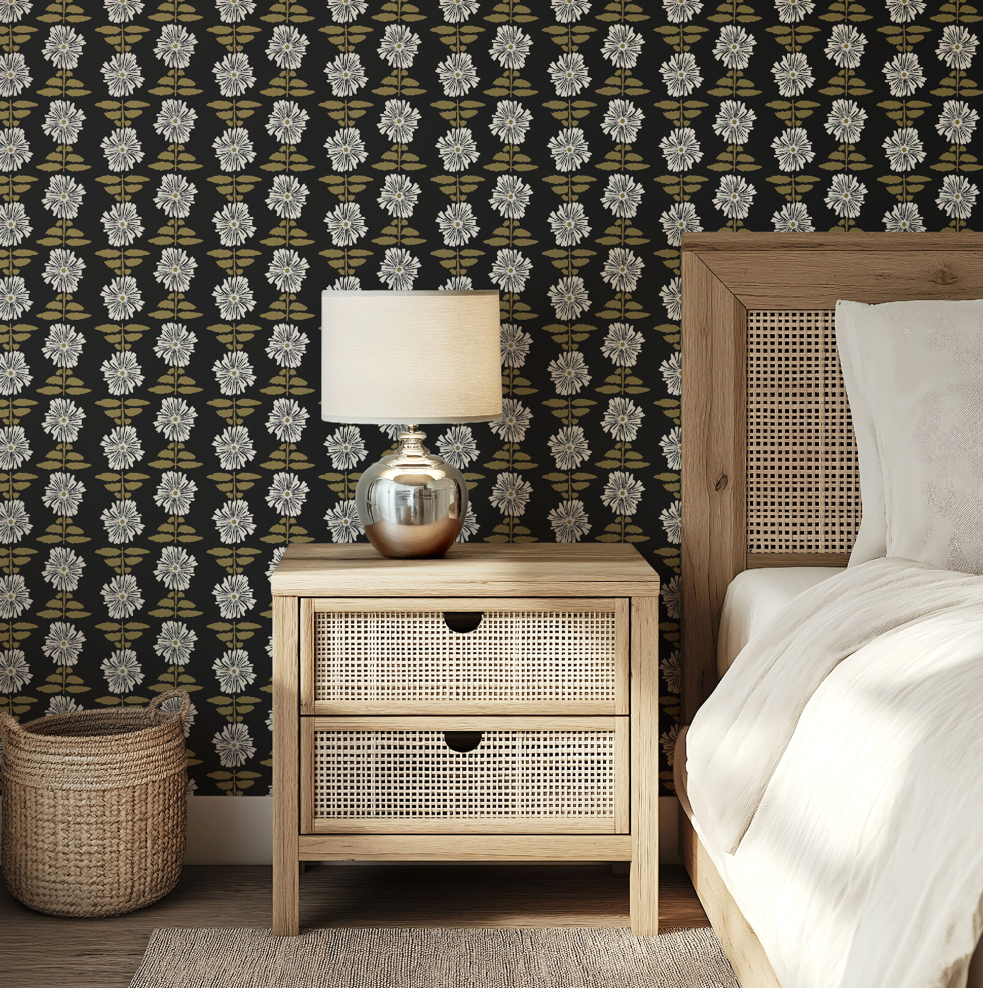 Vibrant Retro Floral Wallpaper - Charcoal Background