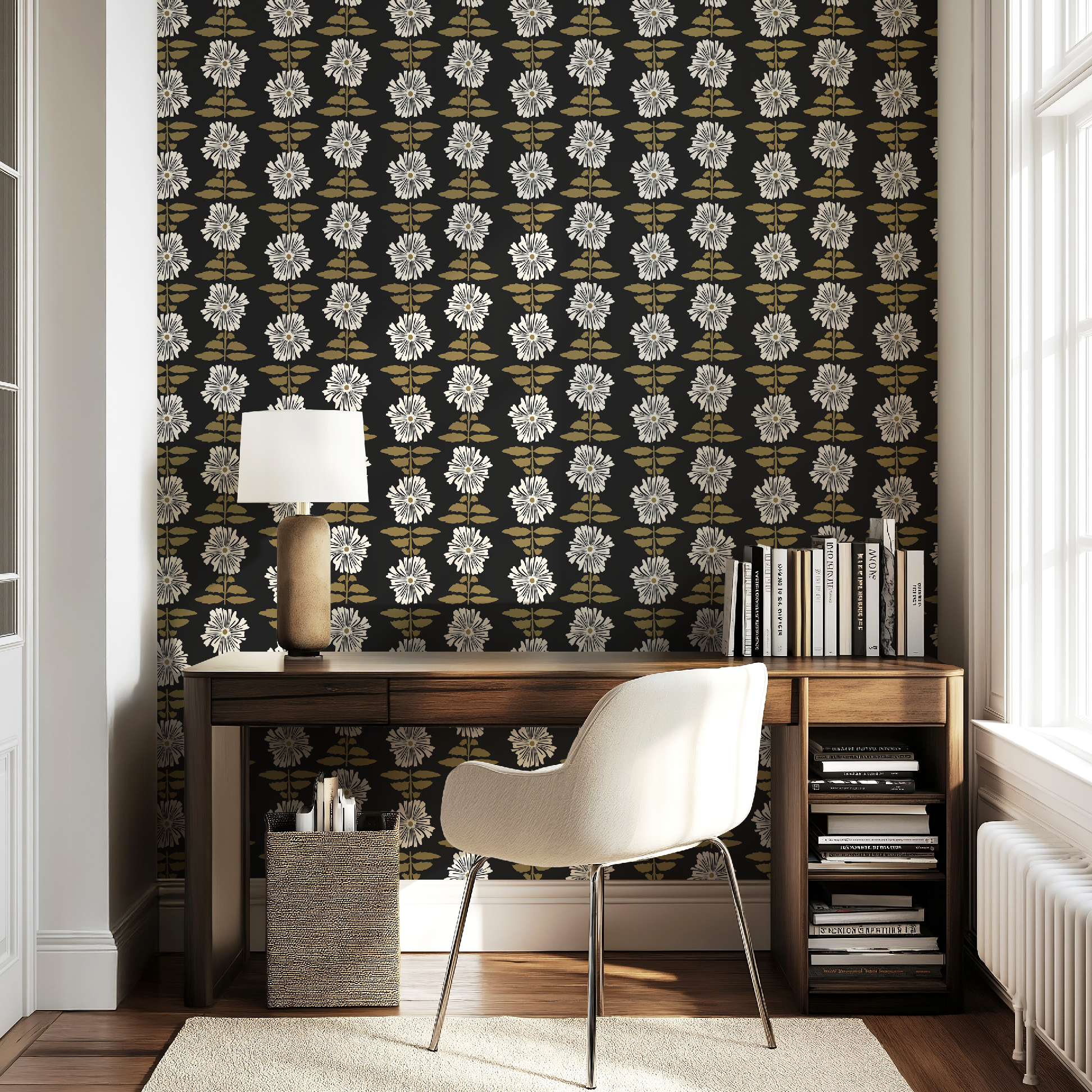 Vibrant Retro Floral Wallpaper - Charcoal Background