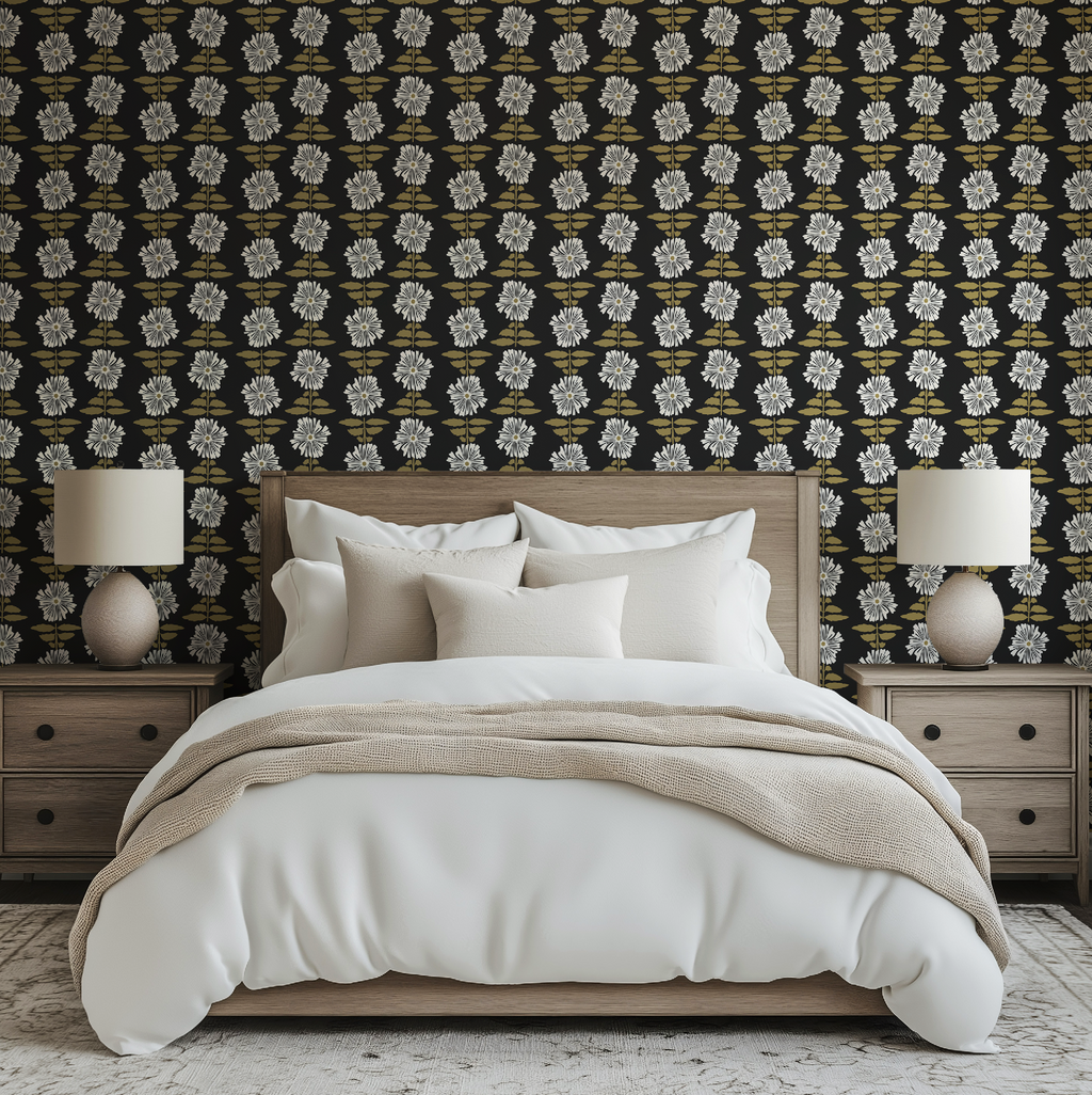 Vibrant Retro Floral Wallpaper - Charcoal Background