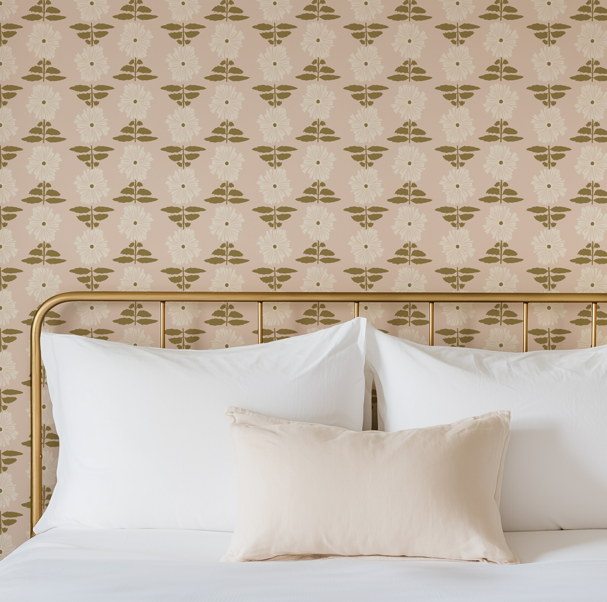 Vibrant Retro Floral Wallpaper - Blush Pink Background