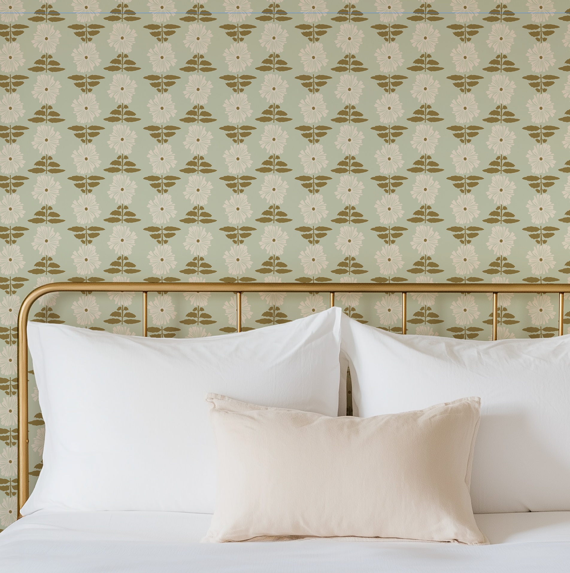 Vibrant Retro Floral Wallpaper - Mint Green Background