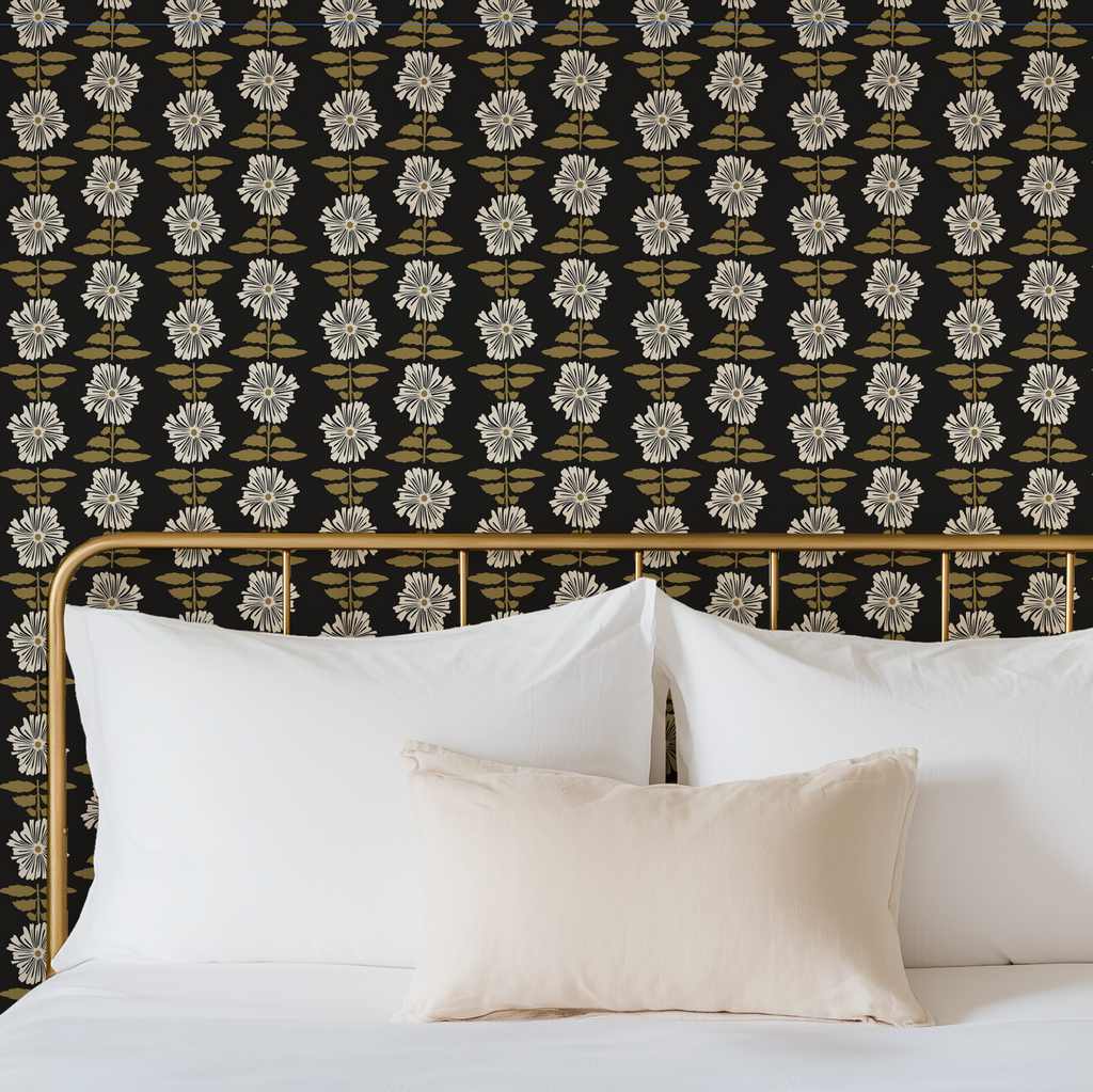 Vibrant Retro Floral Wallpaper - Charcoal Background