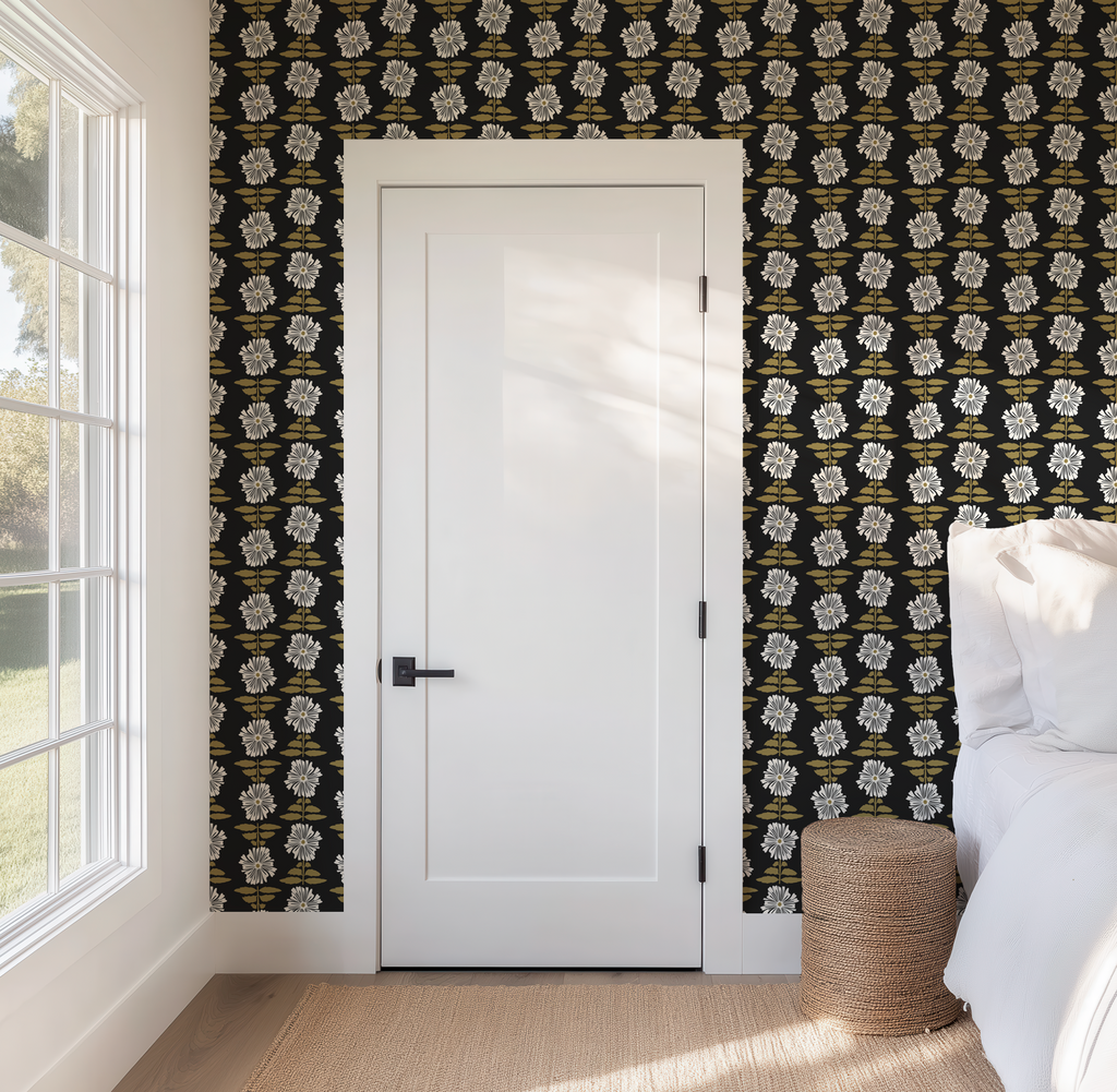 Vibrant Retro Floral Wallpaper - Charcoal Background