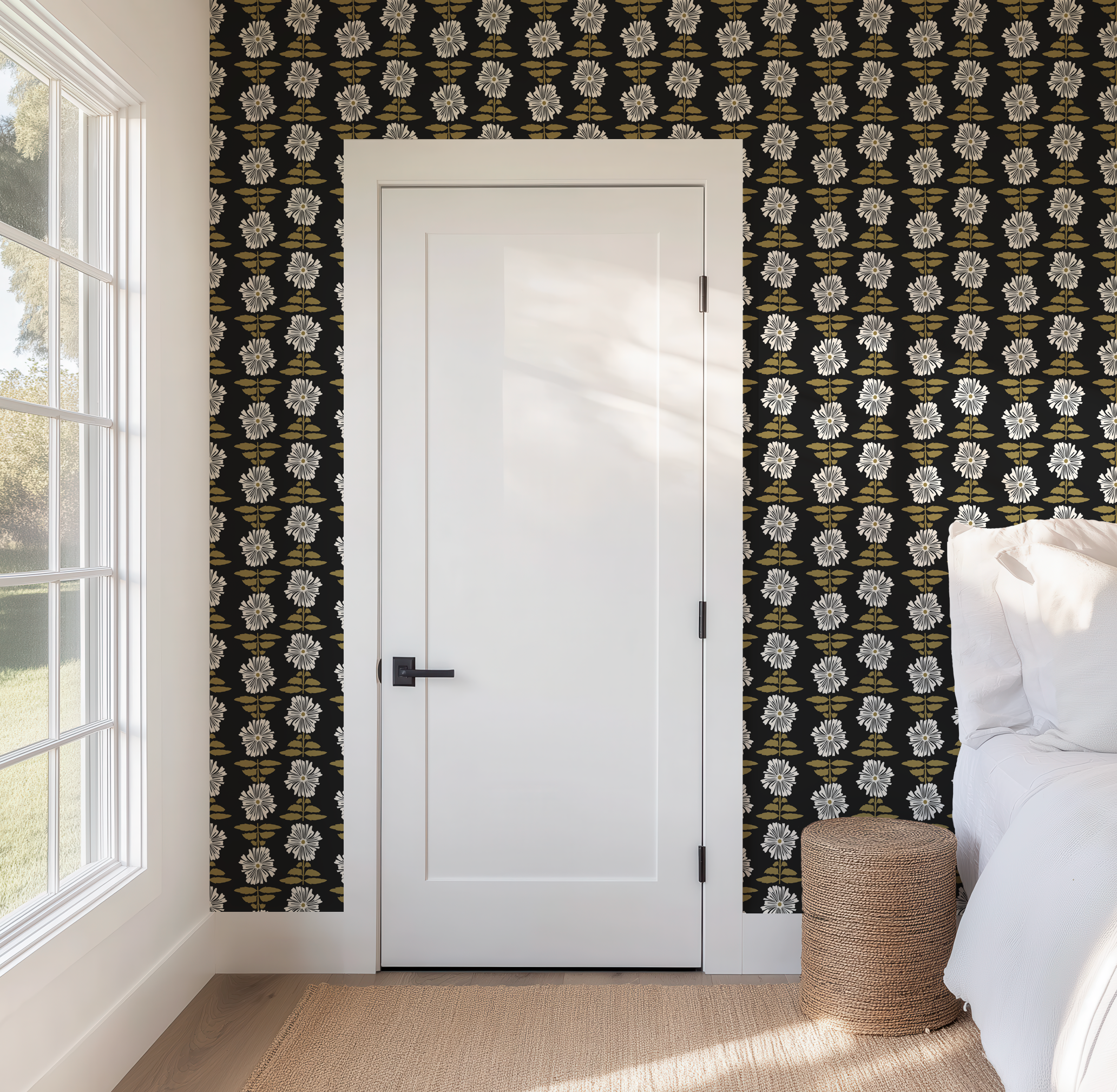Vibrant Retro Floral Wallpaper - Charcoal Background