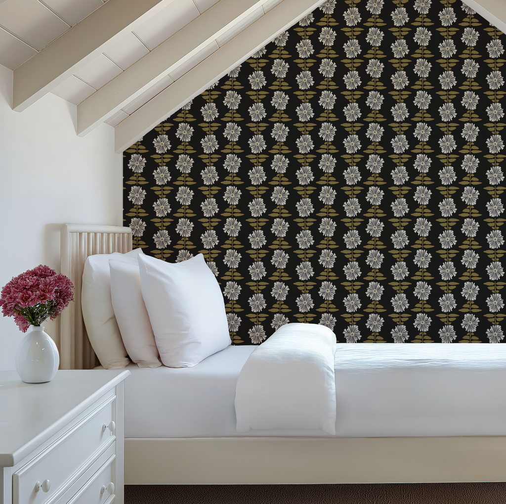 Vibrant Retro Floral Wallpaper - Charcoal Background