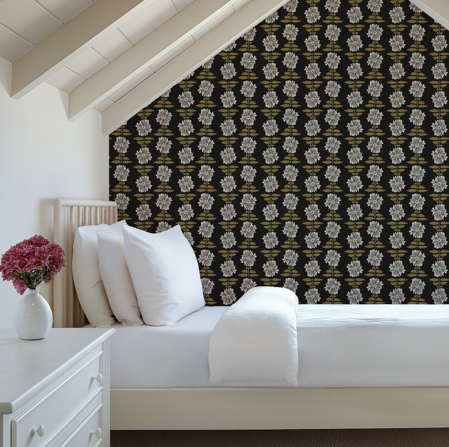 Vibrant Retro Floral Wallpaper - Charcoal Background