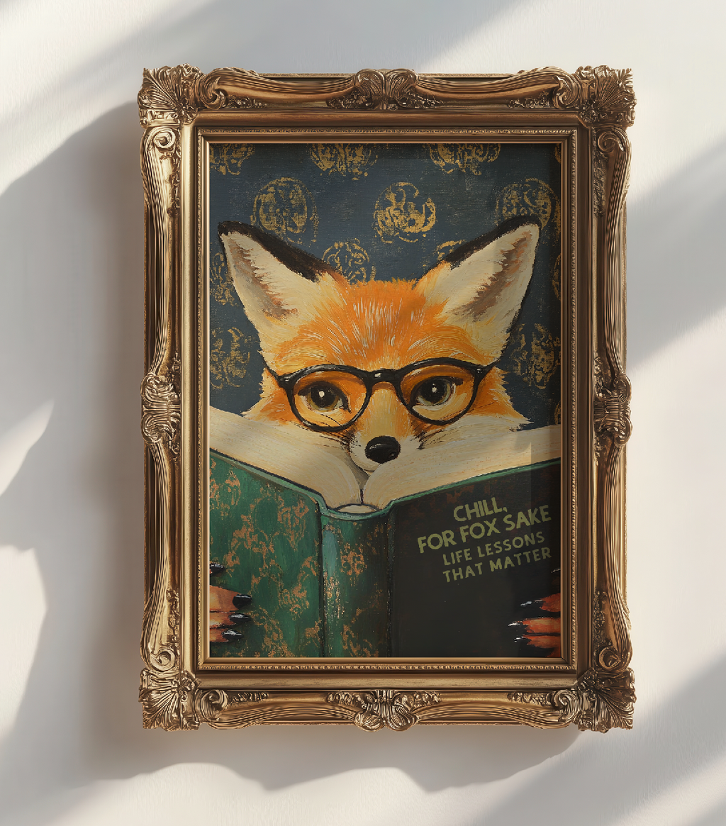 Funny Fox Reading Book Art Print – Literary Animal Wall Decor, Motivational Quote, Book Lover Gift, Cozy Reading Nook Art