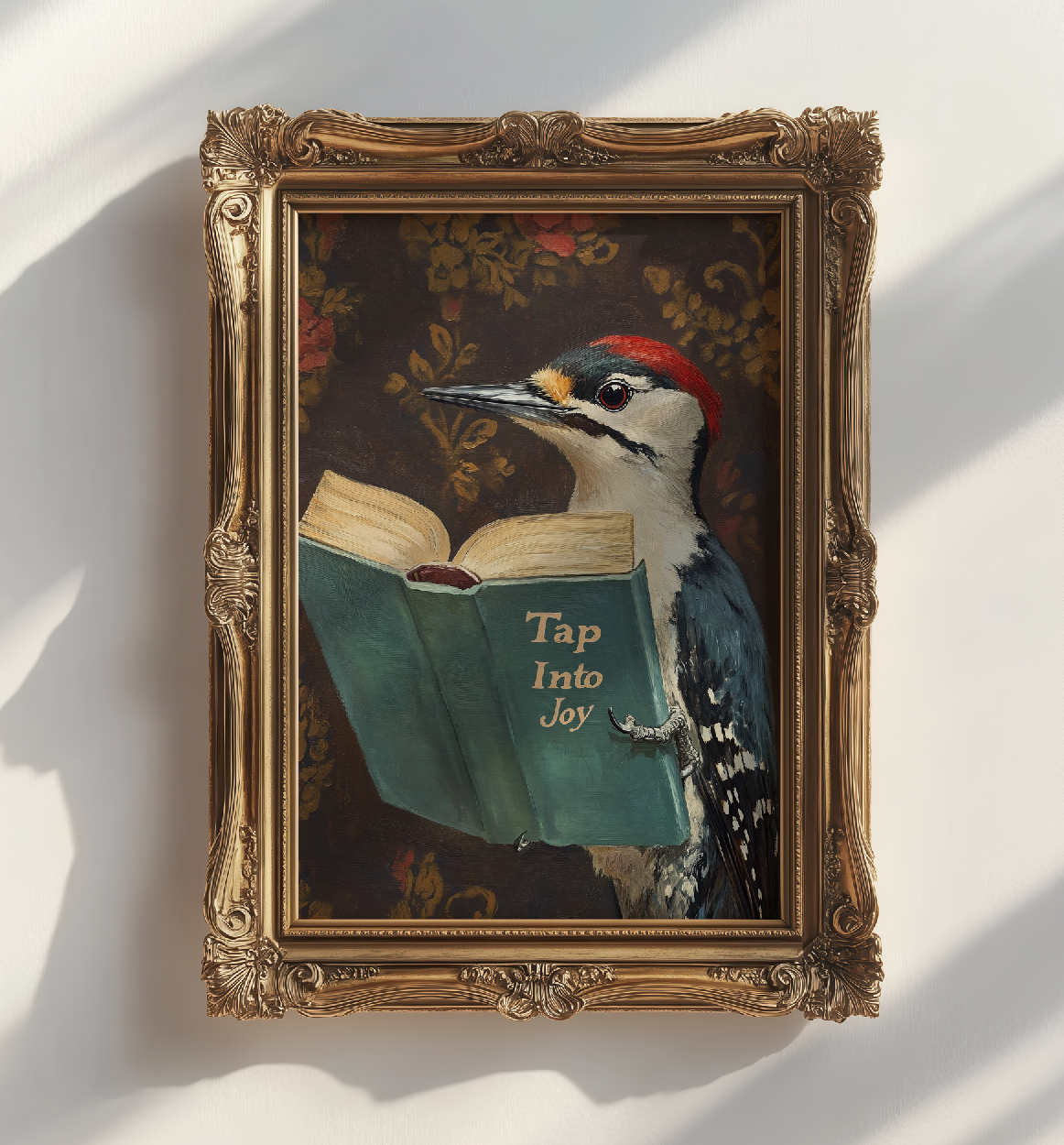 Woodpecker Reading Book Art Print – Motivational Wall Decor, Funny Animal Illustration, Literary Bird Art, Nature Lover Gift