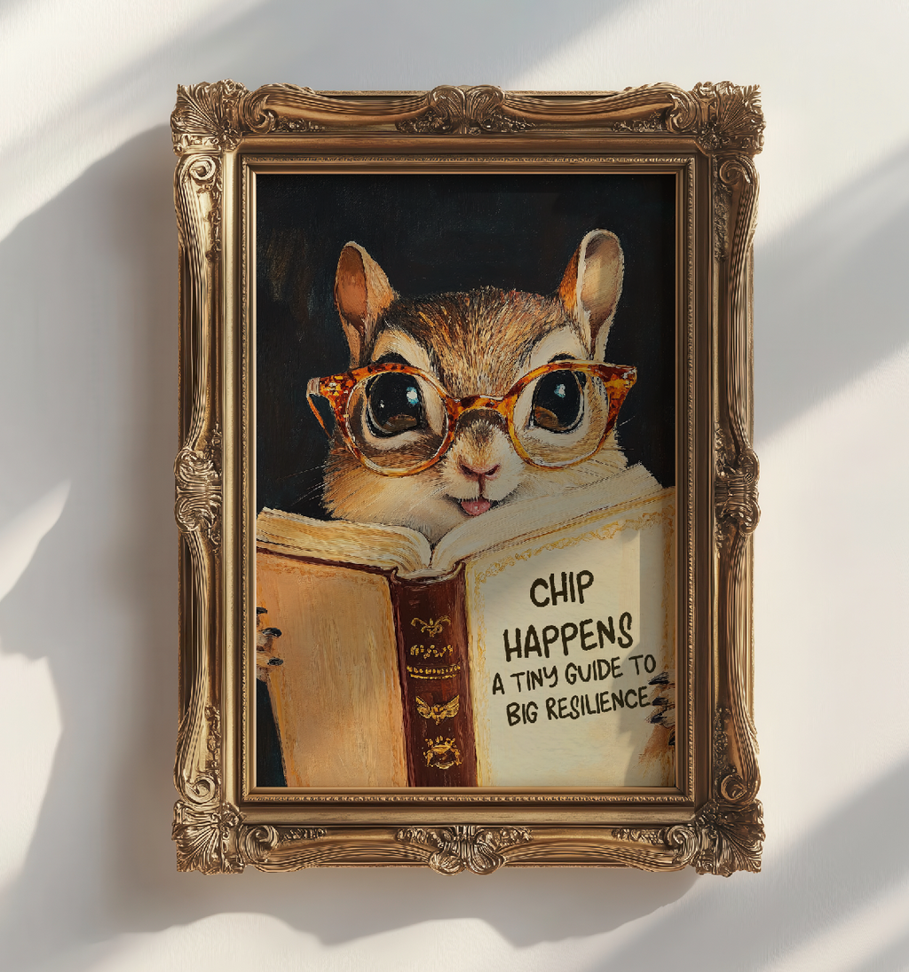 Whimsical Chipmunk Reading Book Art Print – Literary Animal Wall Decor, Cute Chipmunk Illustration, Book Lover Gift, Cozy Reading Nook Art
