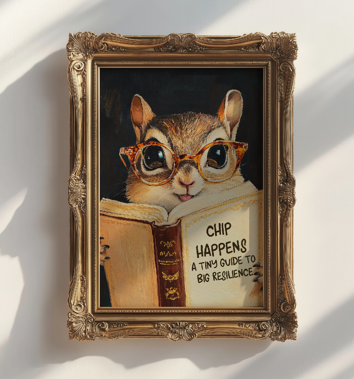 Whimsical Chipmunk Reading Book Art Print – Literary Animal Wall Decor, Cute Chipmunk Illustration, Book Lover Gift, Cozy Reading Nook Art
