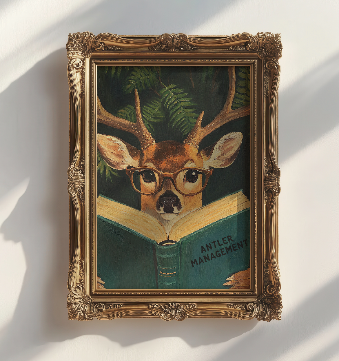 Deer Book Lovers Funny Wall Art Print – Motivational Animal Illustration, Literary Decor, Cute Deer Print, Cozy Reading Nook Art